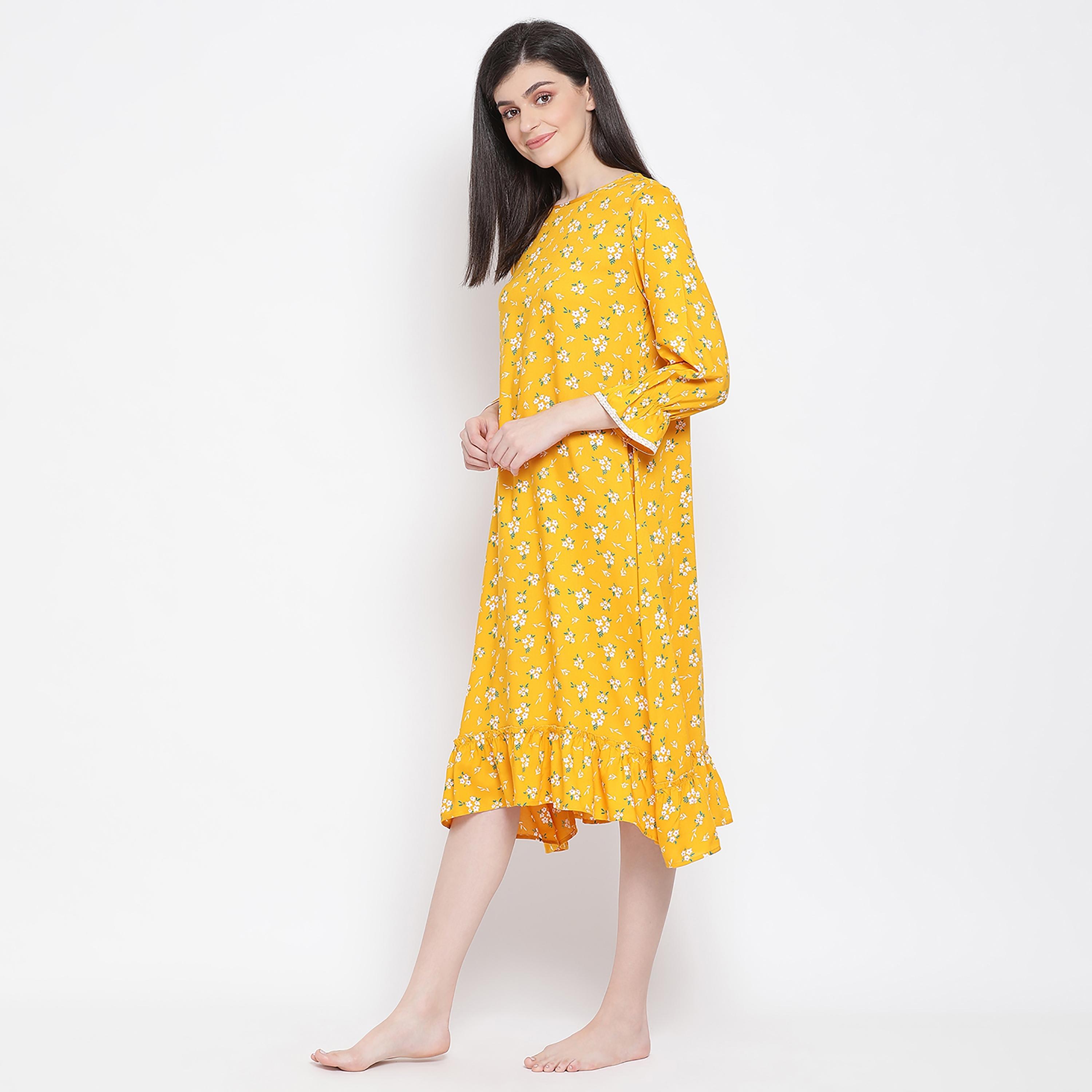 Clovia Floral Round Neck Midi Night Dress-women-clothing-nightwear-nighties-image-3