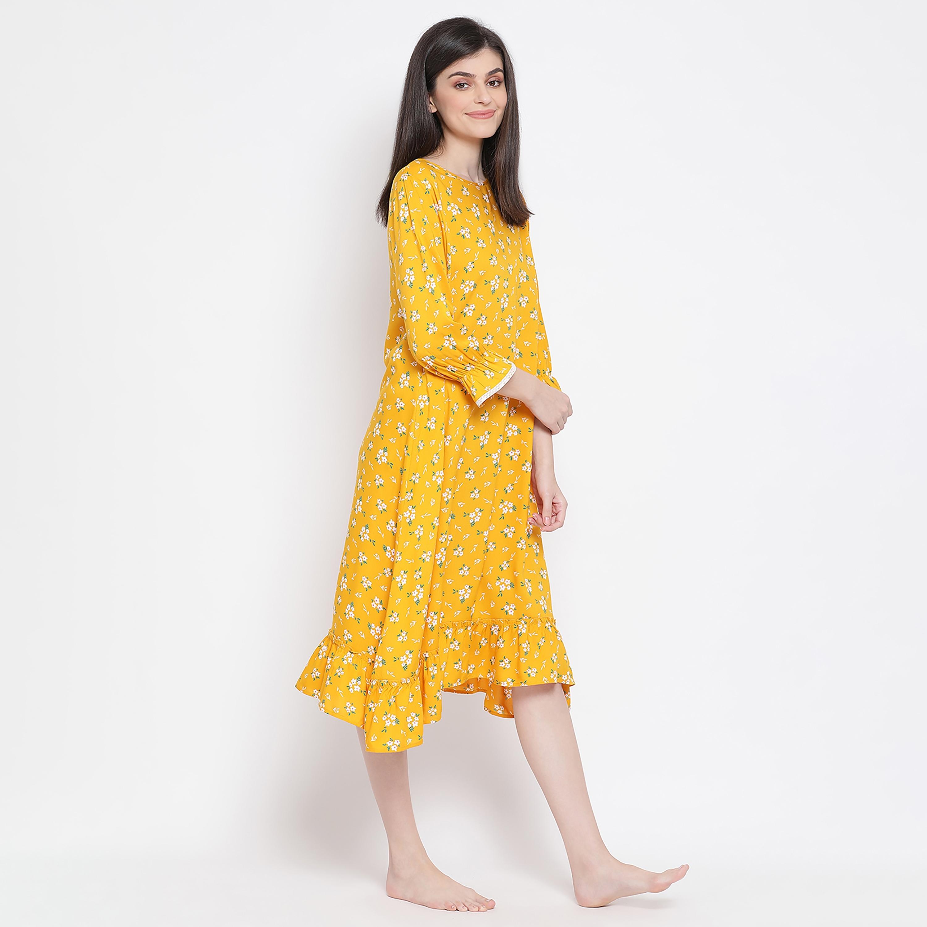 Clovia Floral Round Neck Midi Night Dress-women-clothing-nightwear-nighties-image-4