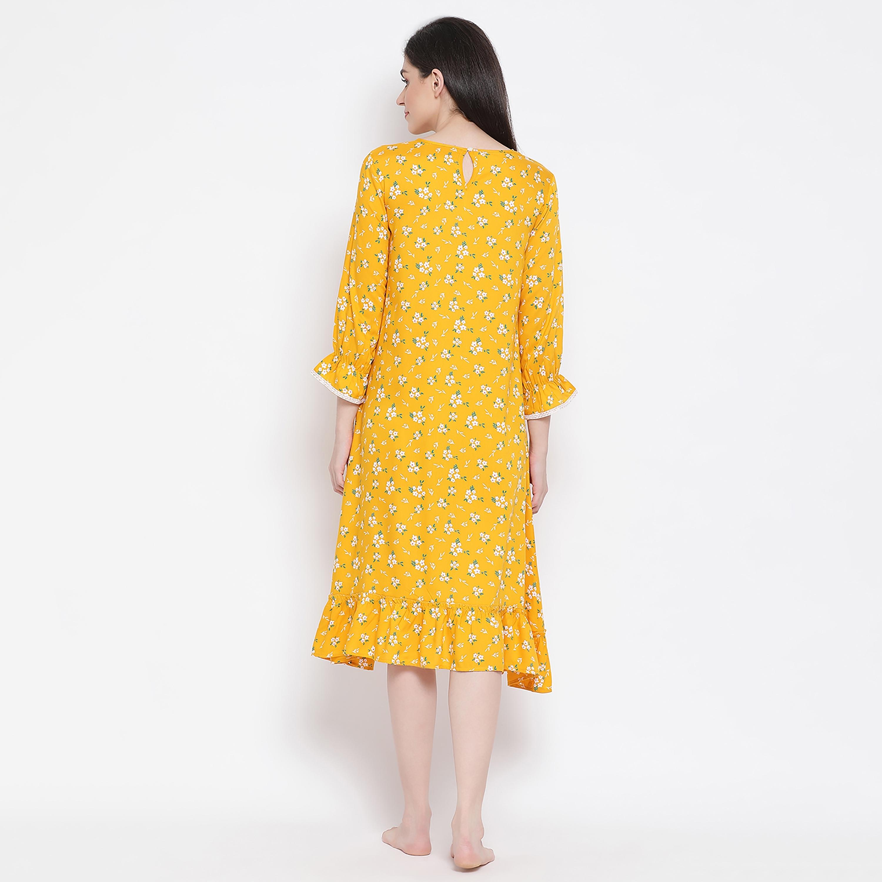 Clovia Floral Round Neck Midi Night Dress-women-clothing-nightwear-nighties-image-5