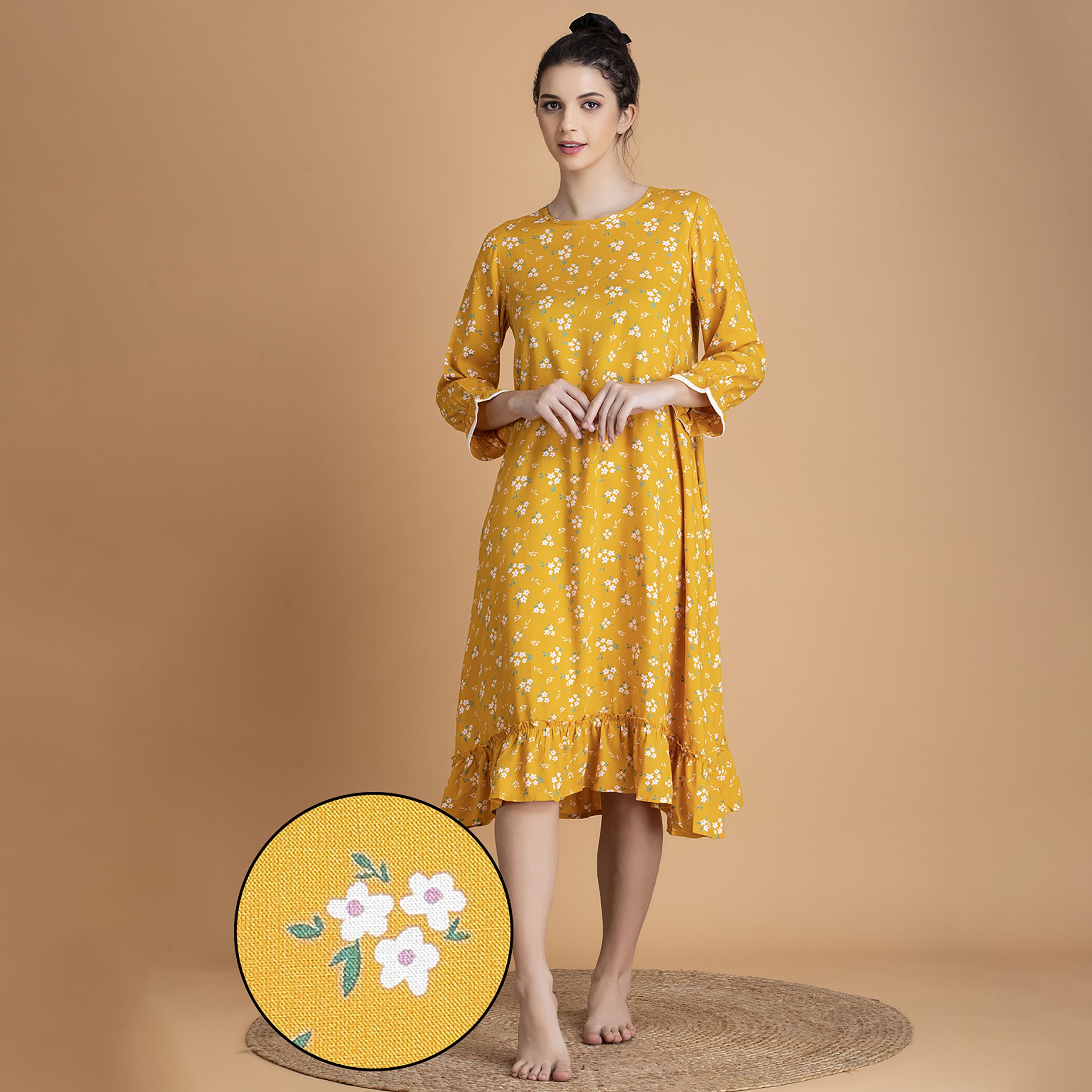 Clovia Floral Round Neck Midi Night Dress-women-clothing-nightwear-nighties-image-1