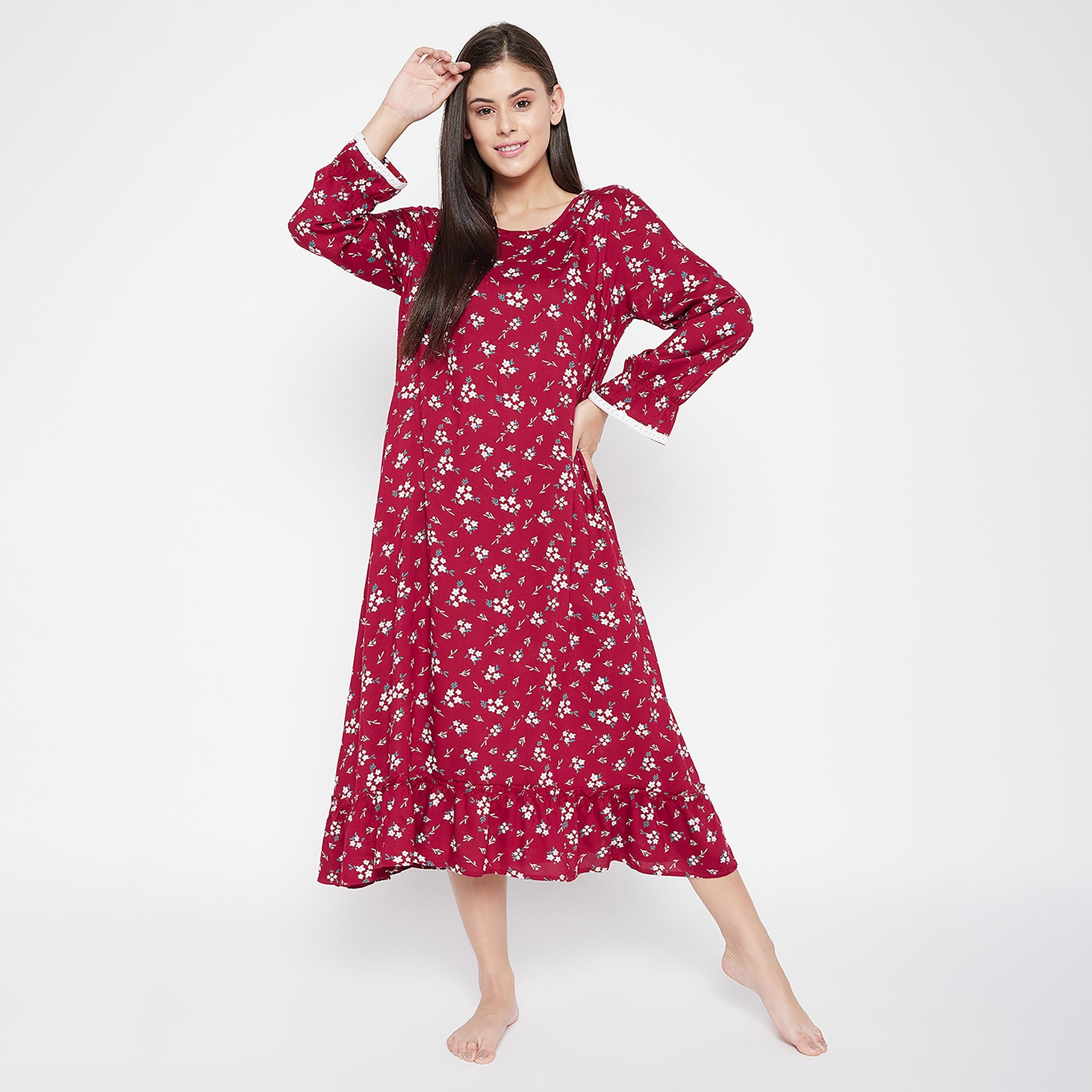 Clovia Floral Round Neck Midi Night Dress-women-clothing-nightwear-nighties-image-2