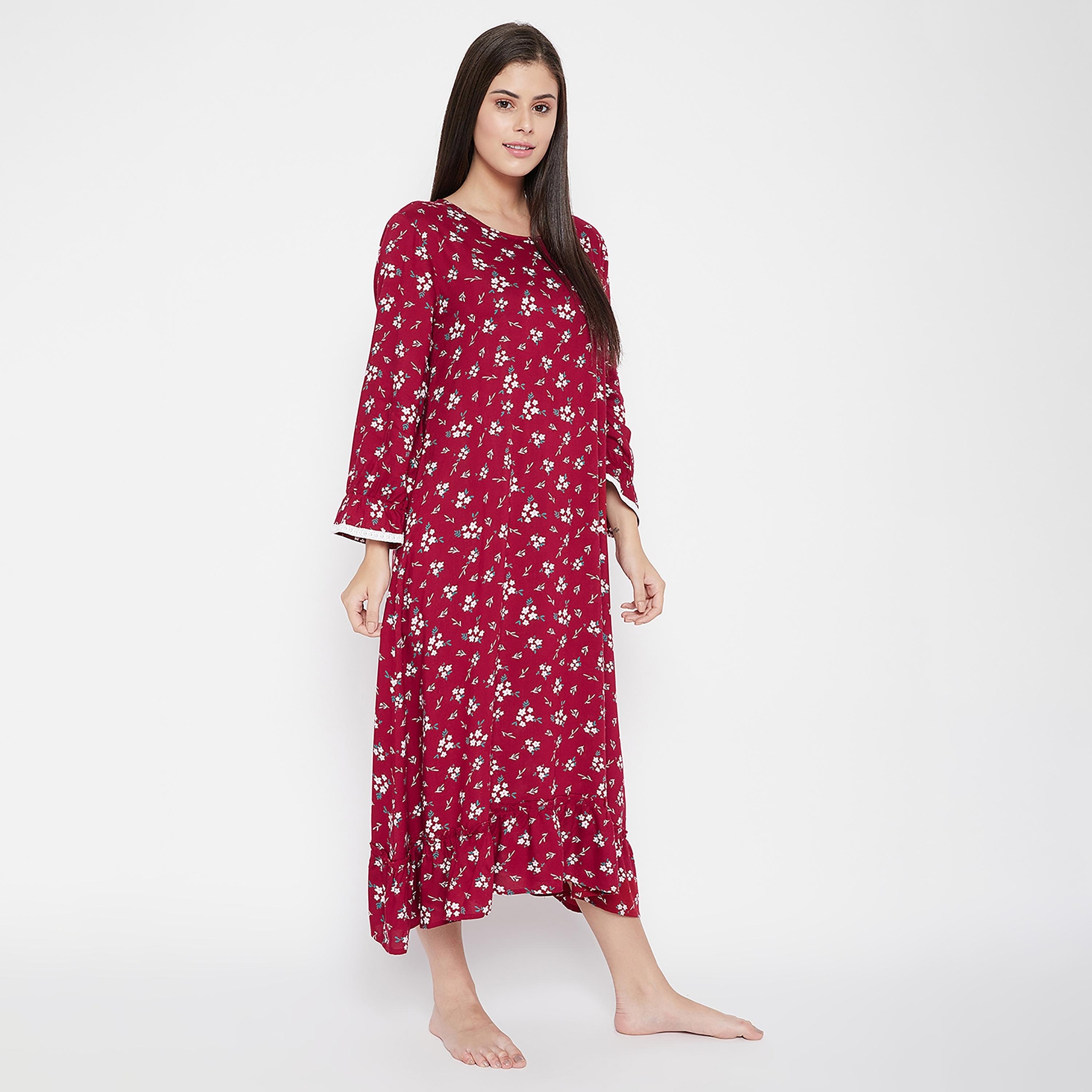 Clovia Floral Round Neck Midi Night Dress-women-clothing-nightwear-nighties-image-3