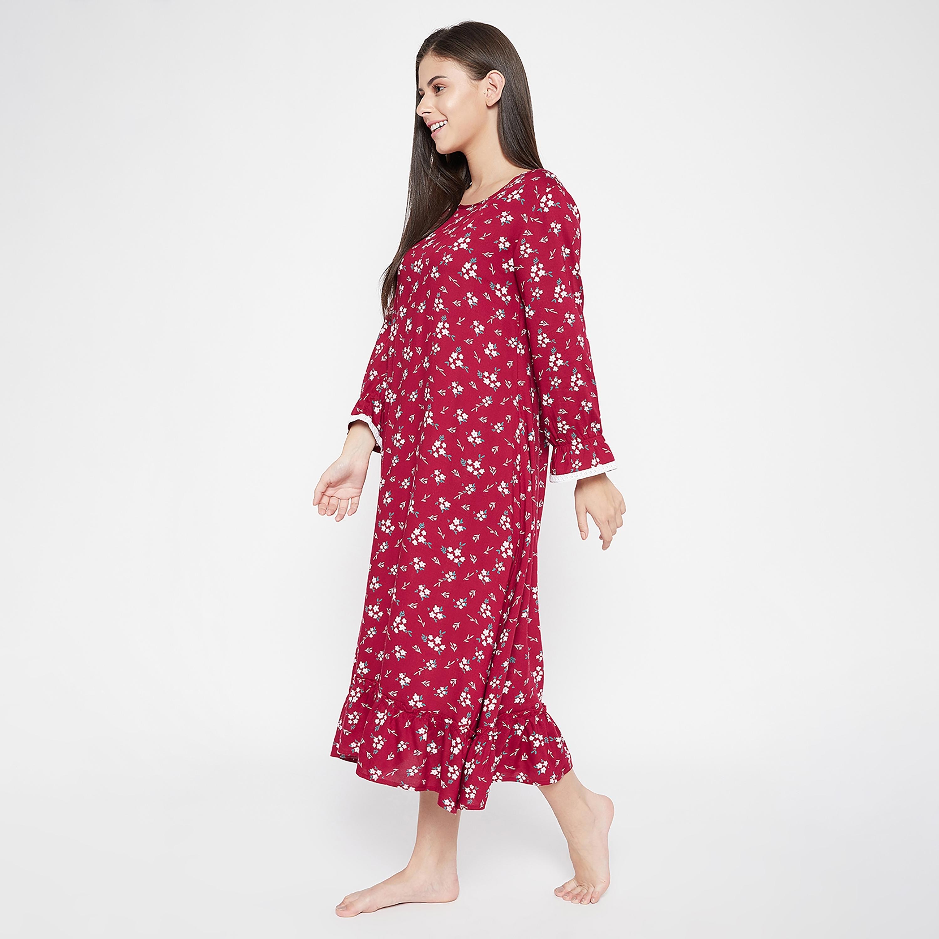 Clovia Floral Round Neck Midi Night Dress-women-clothing-nightwear-nighties-image-4