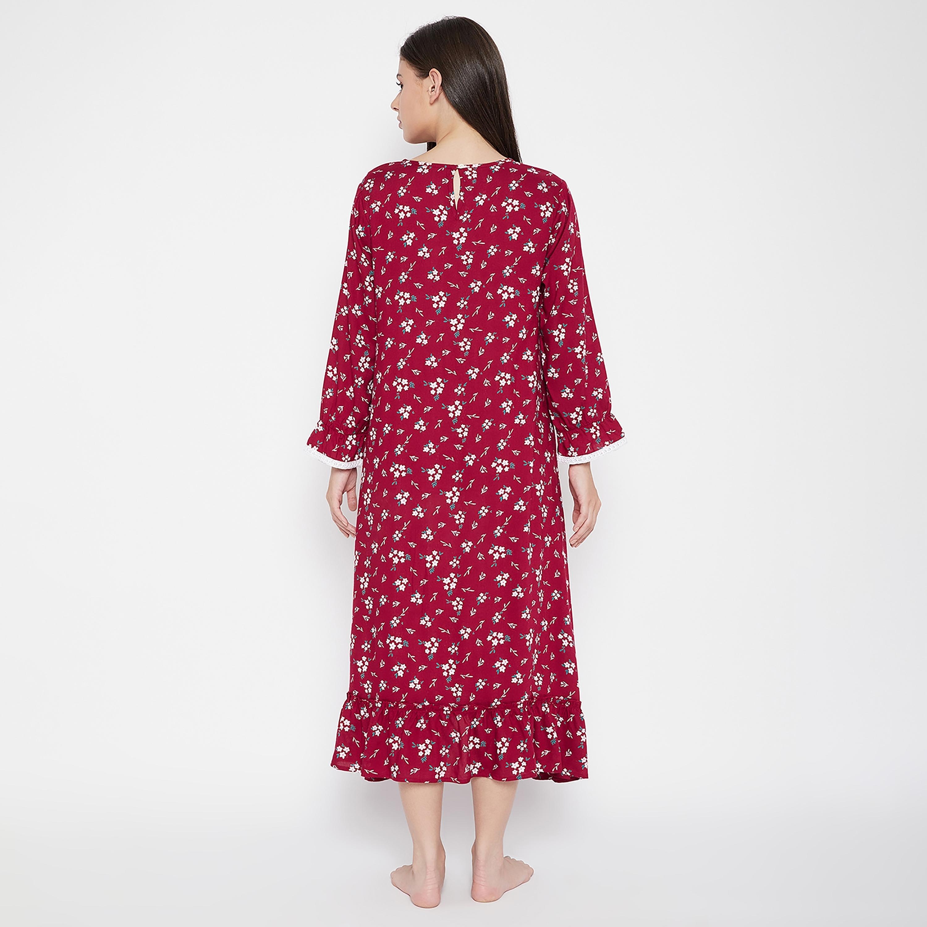 Clovia Floral Round Neck Midi Night Dress-women-clothing-nightwear-nighties-image-5
