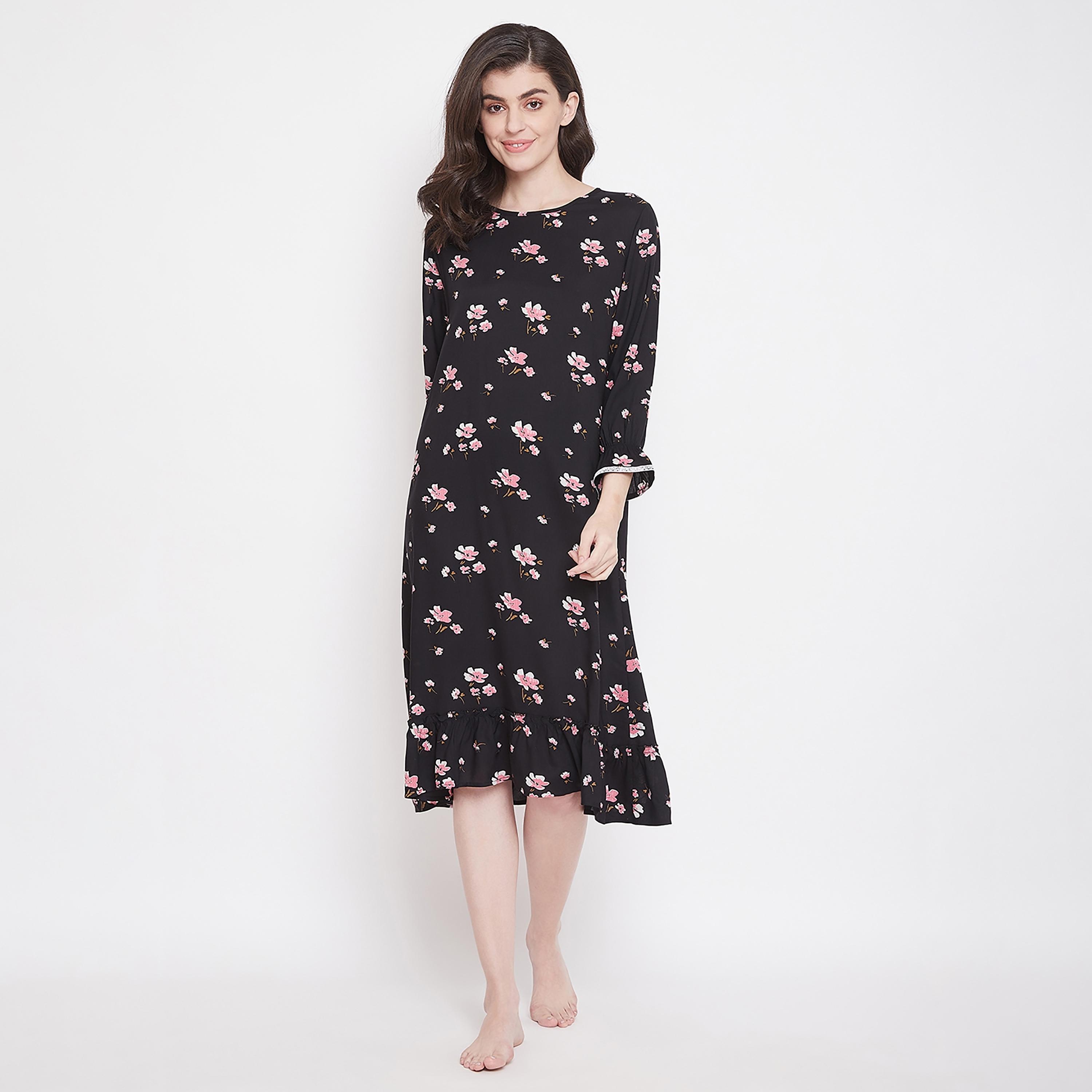 Clovia Floral Round Neck Midi Night Dress-women-clothing-nightwear-nighties-image-2