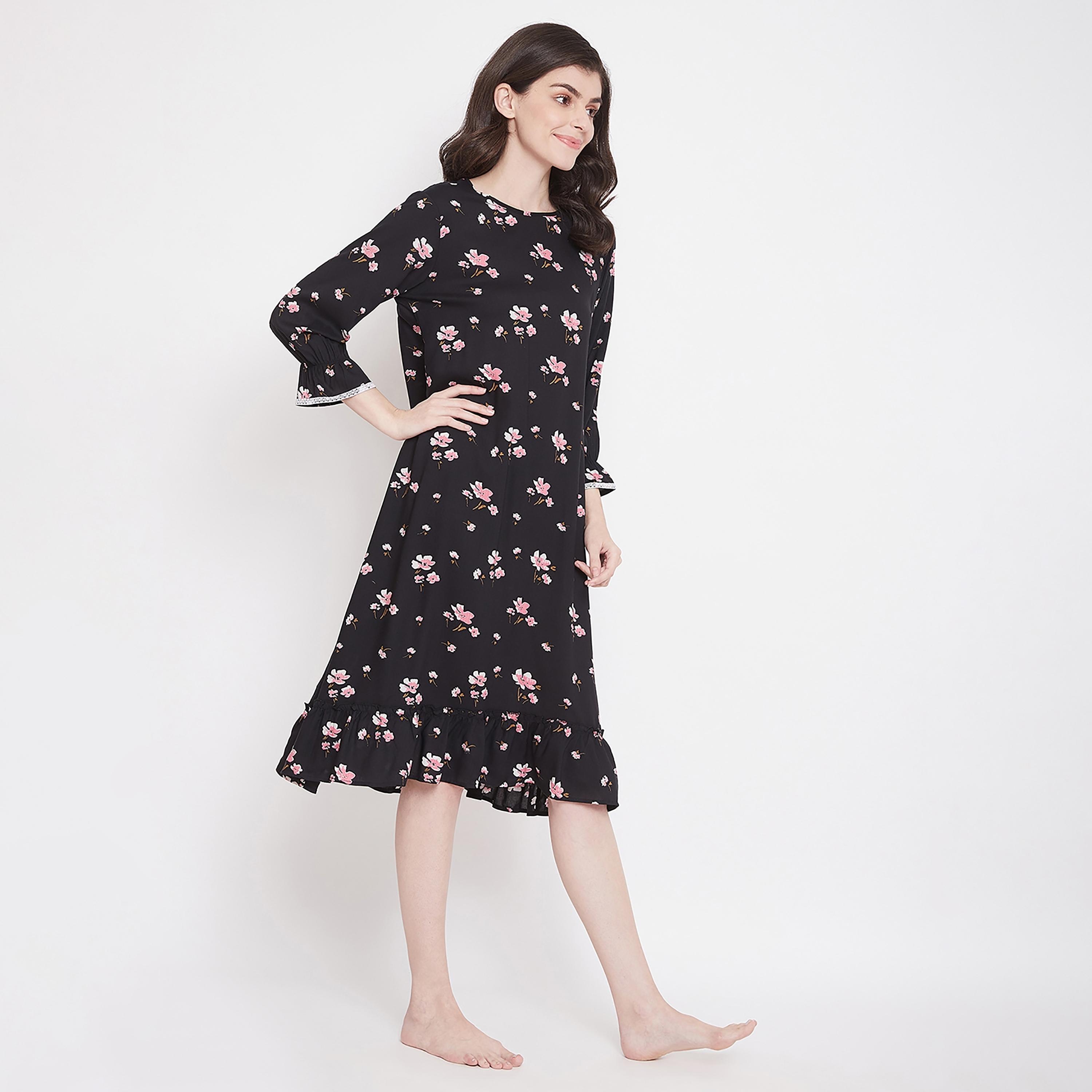 Clovia Floral Round Neck Midi Night Dress-women-clothing-nightwear-nighties-image-3
