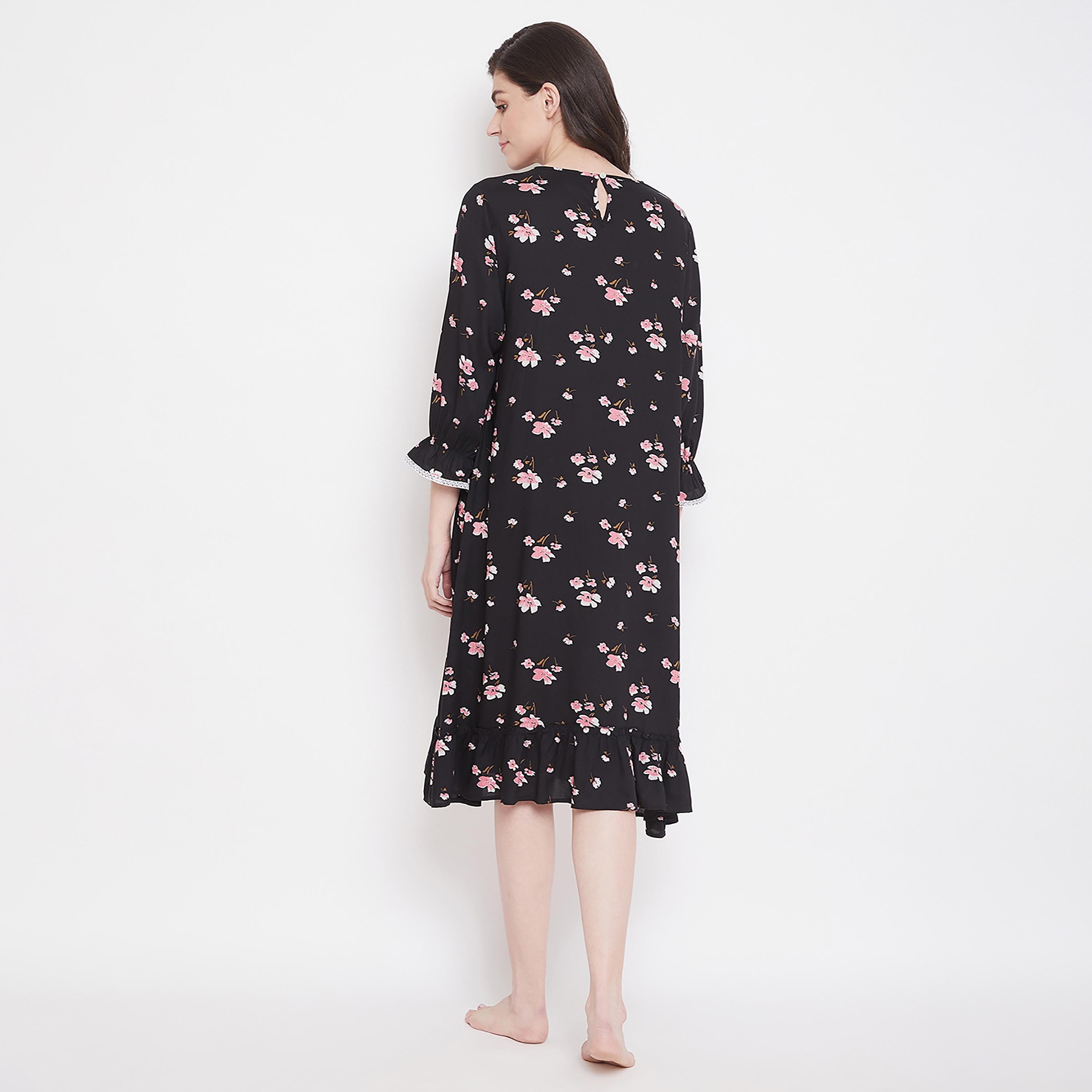 Clovia Floral Round Neck Midi Night Dress-women-clothing-nightwear-nighties-image-5