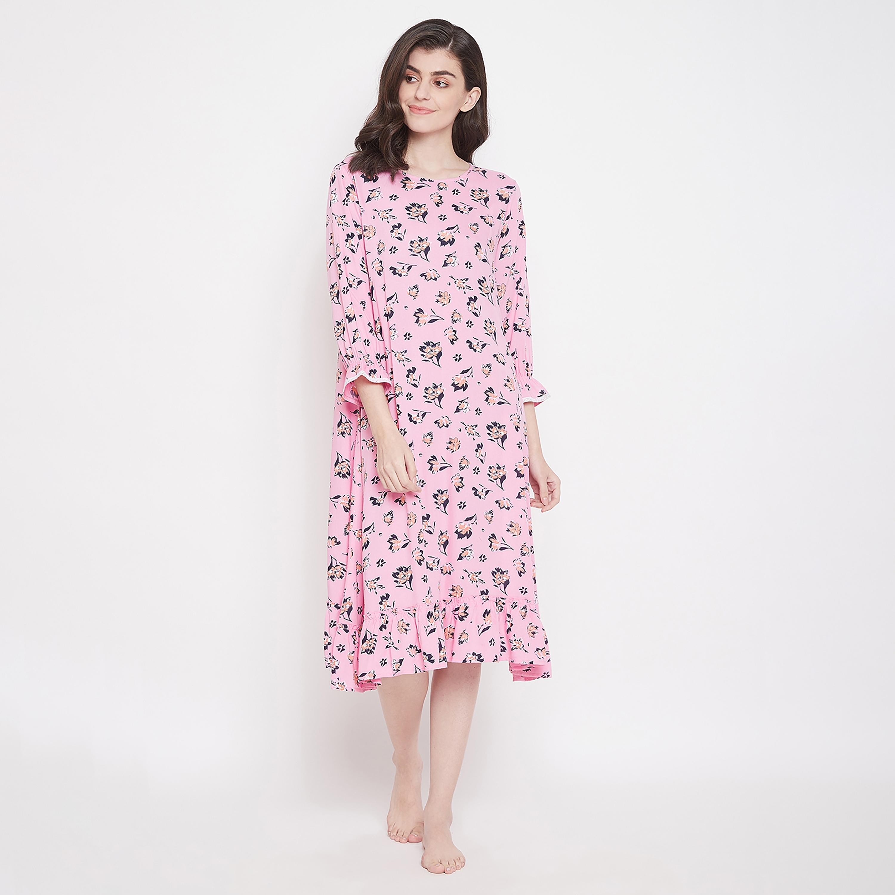 Clovia Floral Round Neck Midi Night Dress-women-clothing-nightwear-nighties-image-2