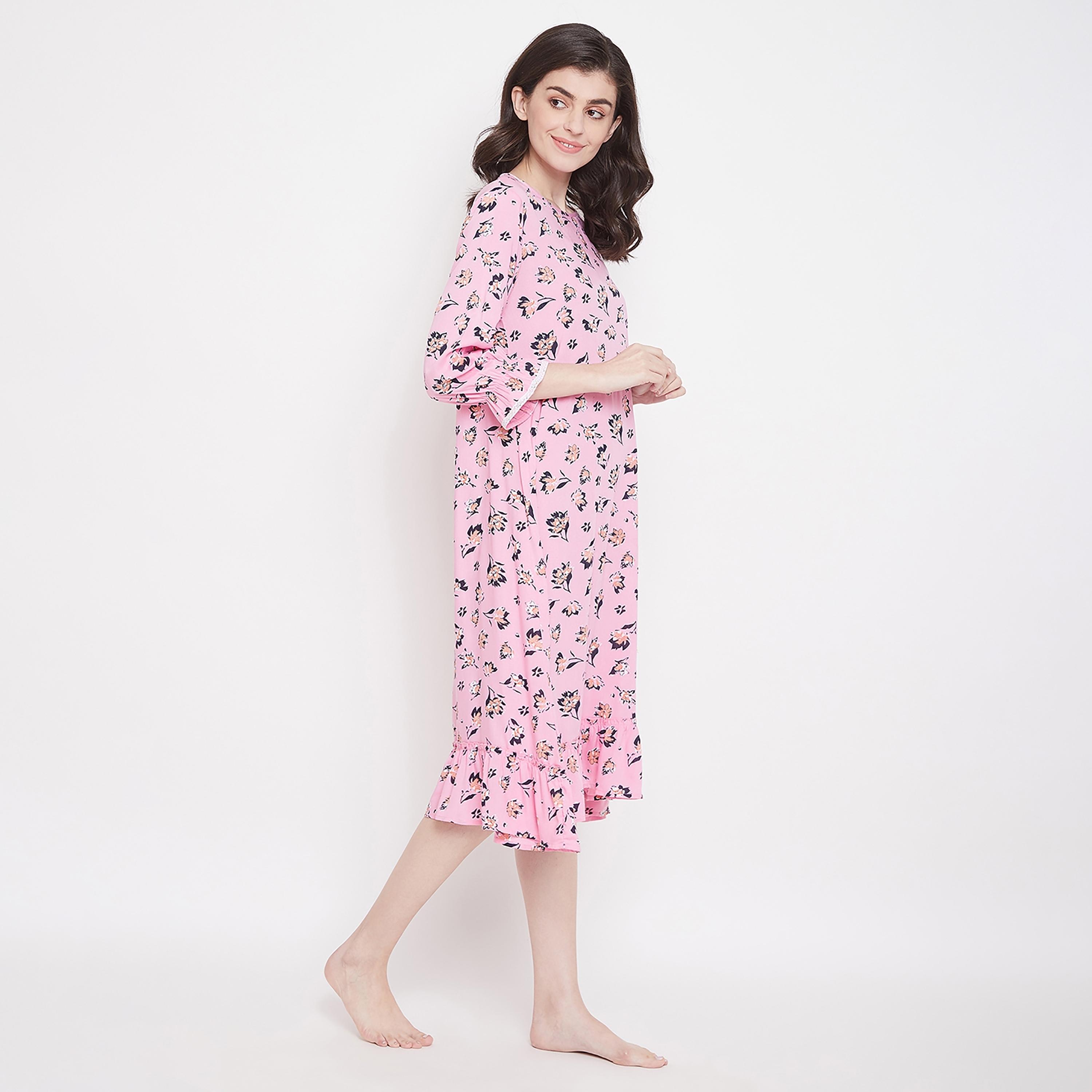 Clovia Floral Round Neck Midi Night Dress-women-clothing-nightwear-nighties-image-4