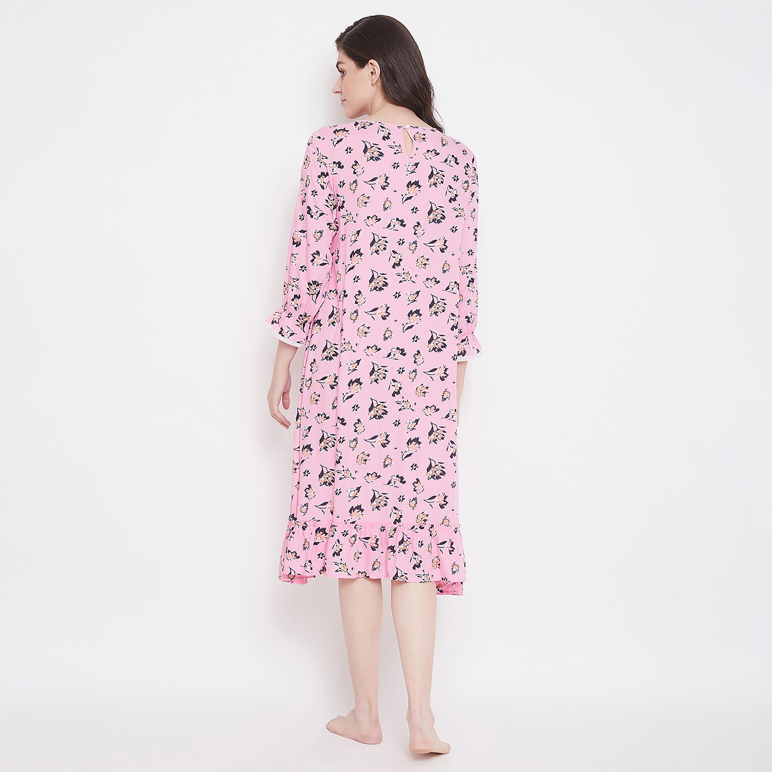 Clovia Floral Round Neck Midi Night Dress-women-clothing-nightwear-nighties-image-5