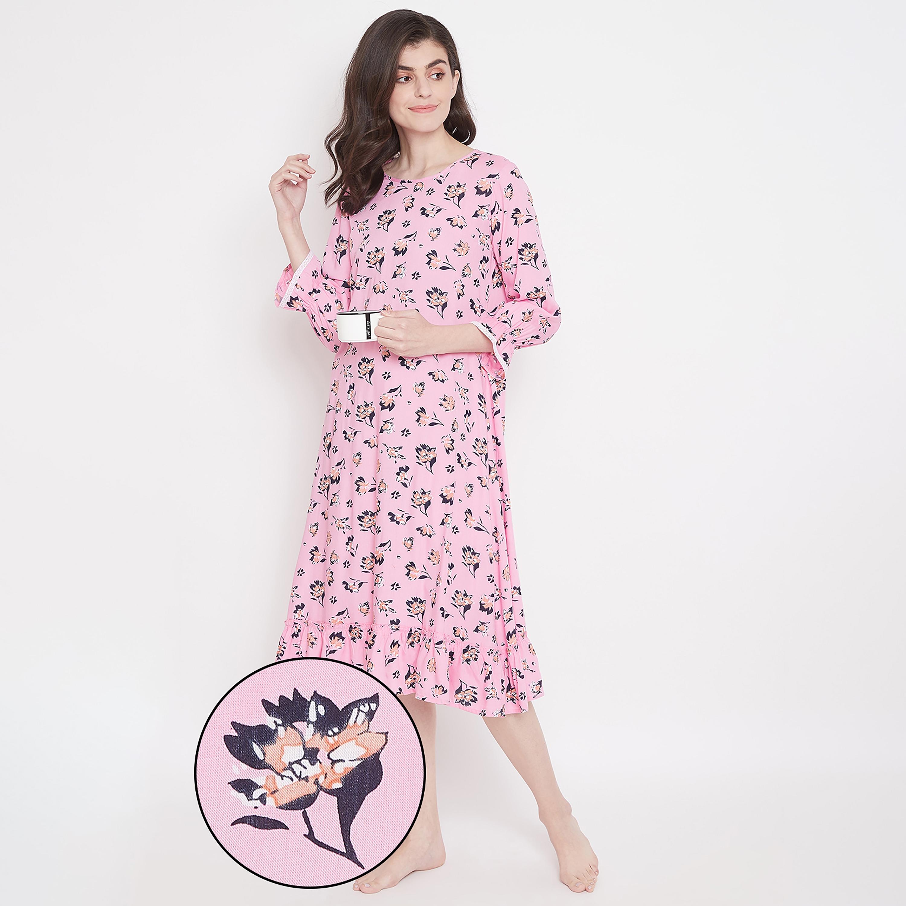 Clovia Floral Round Neck Midi Night Dress-women-clothing-nightwear-nighties-image-1