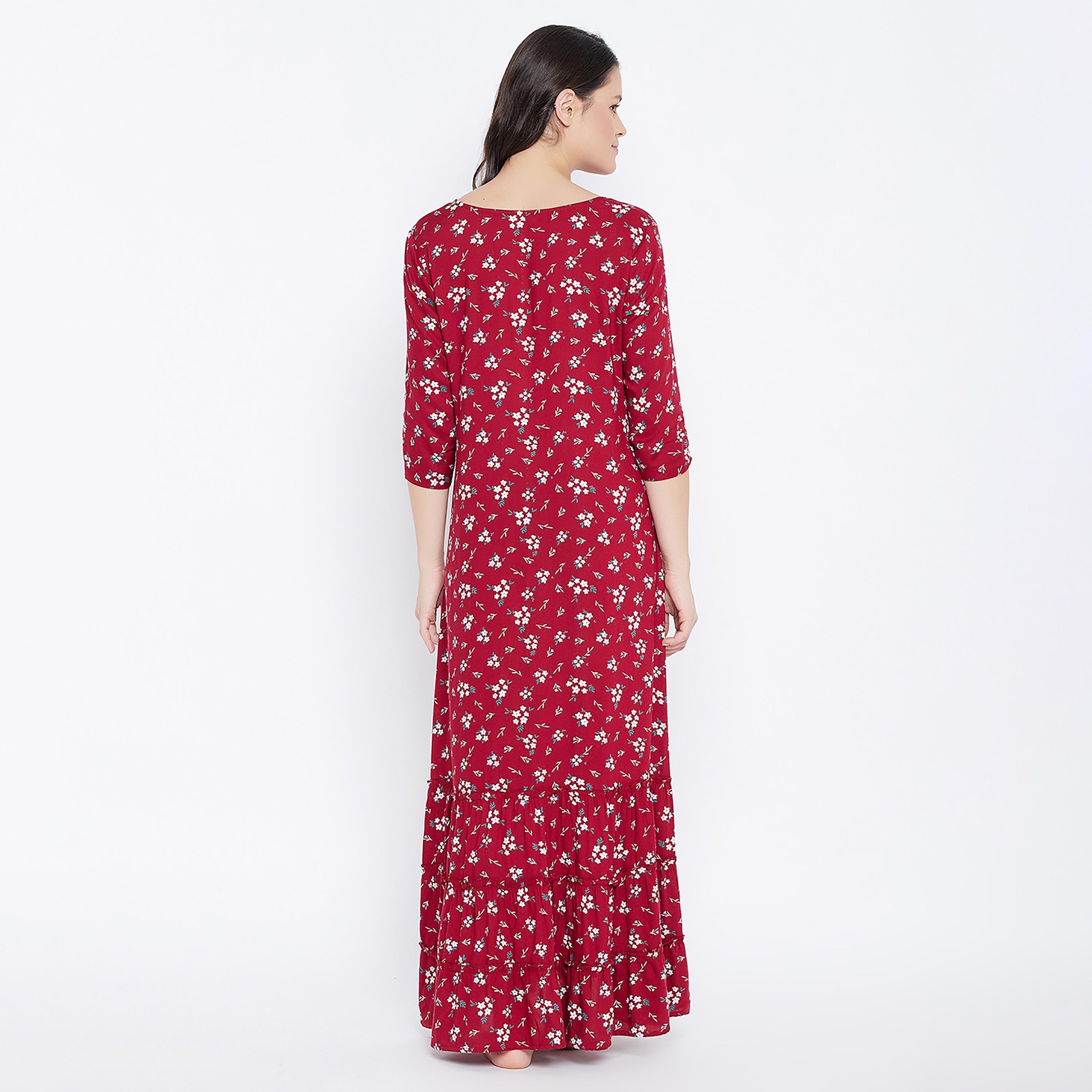 Clovia Floral Round Neck Long Night Dress-women-clothing-nightwear-nighties-image-5