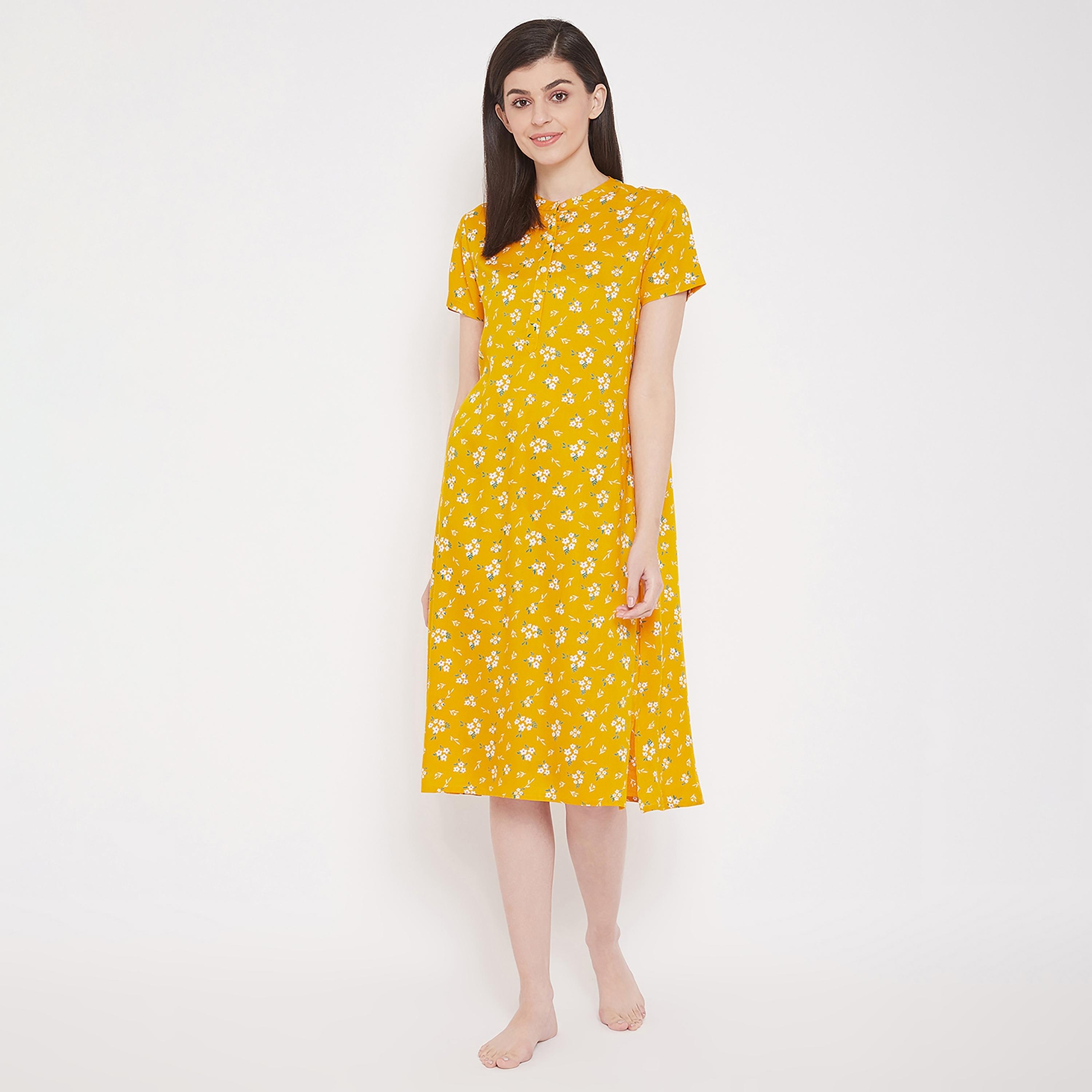 Clovia Floral Round Neck Midi Night Dress-women-clothing-nightwear-nighties-image-2