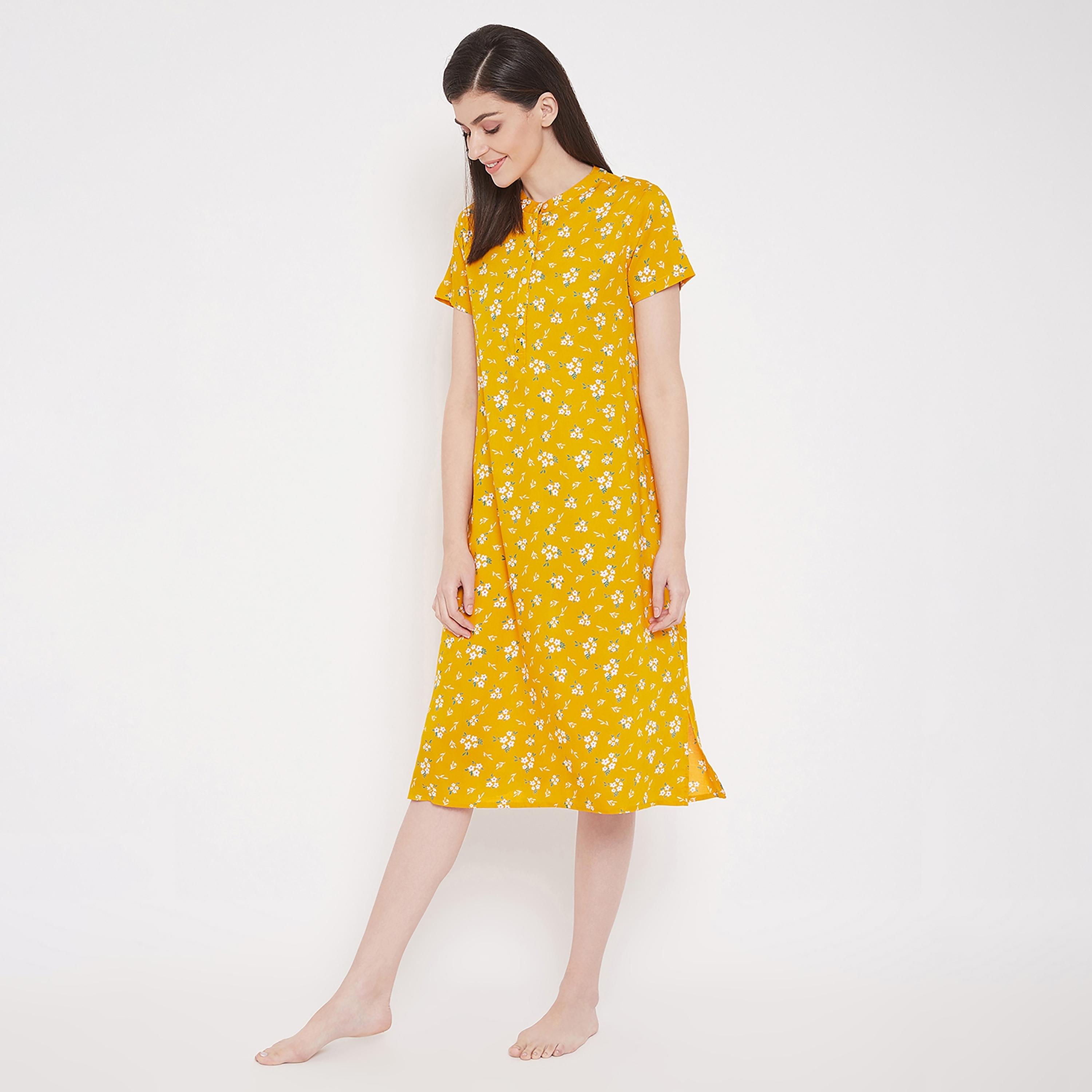 Clovia Floral Round Neck Midi Night Dress-women-clothing-nightwear-nighties-image-3