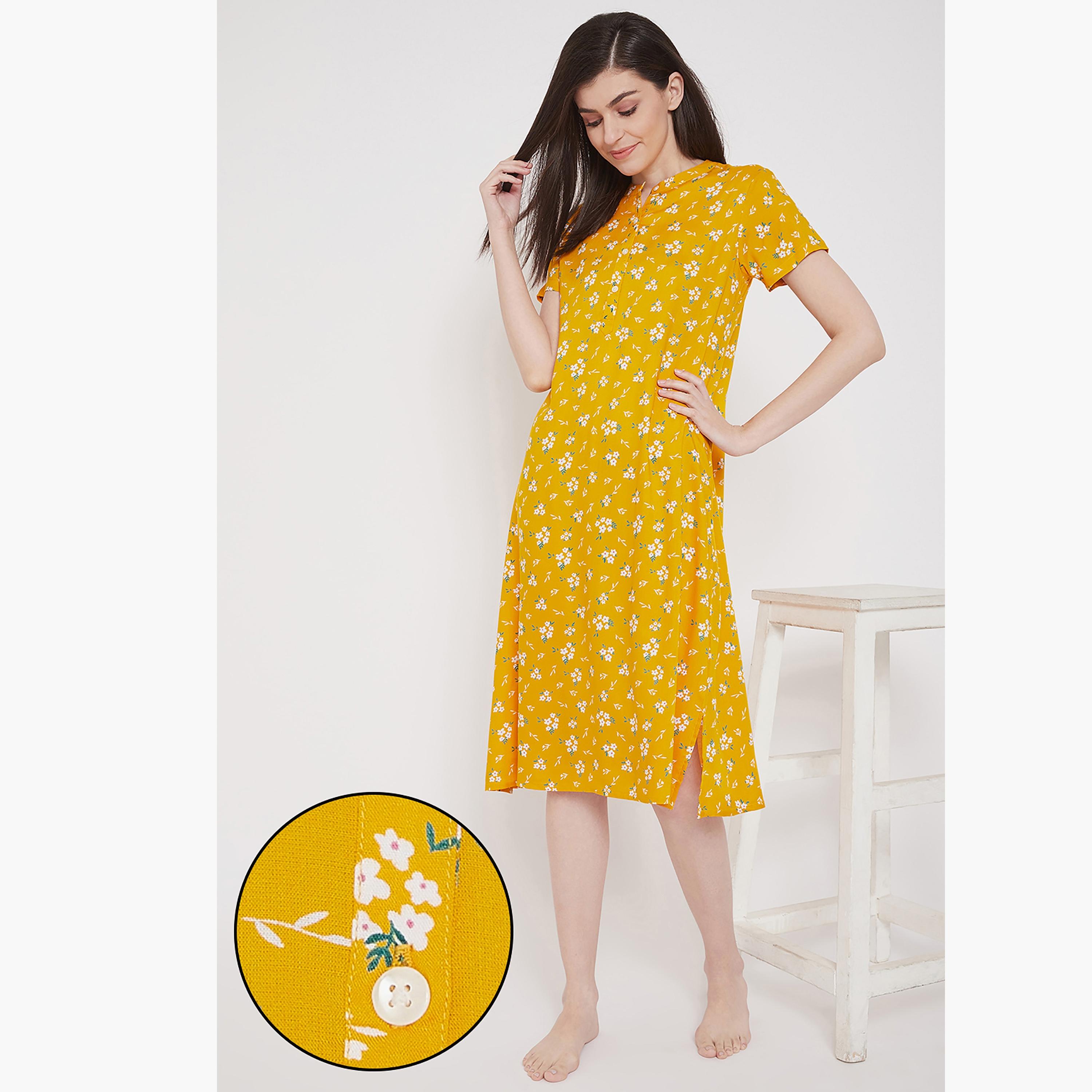 Clovia Floral Round Neck Midi Night Dress-women-clothing-nightwear-nighties-image-1