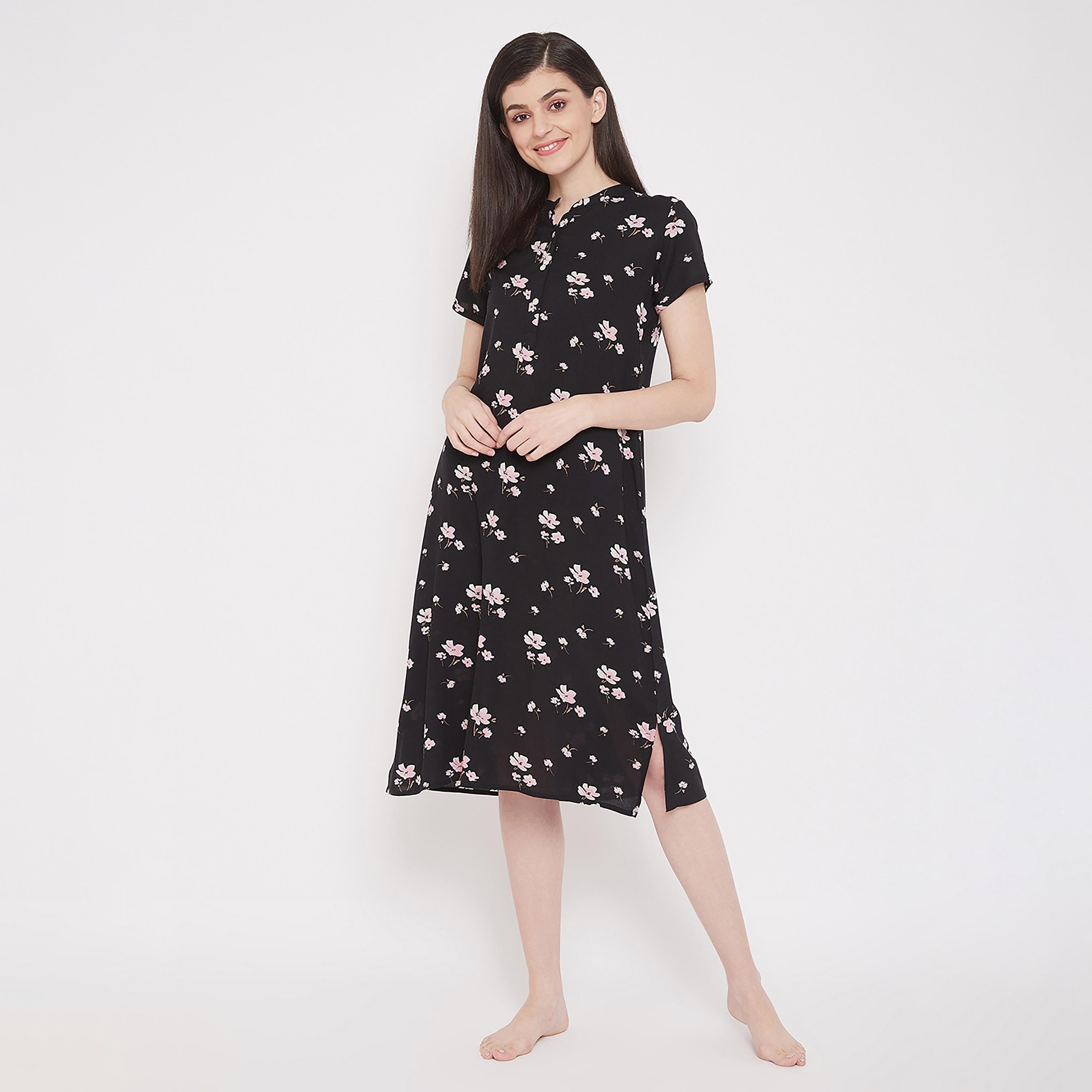 Clovia Floral Round Neck Midi Night Dress-women-clothing-nightwear-nighties-image-2