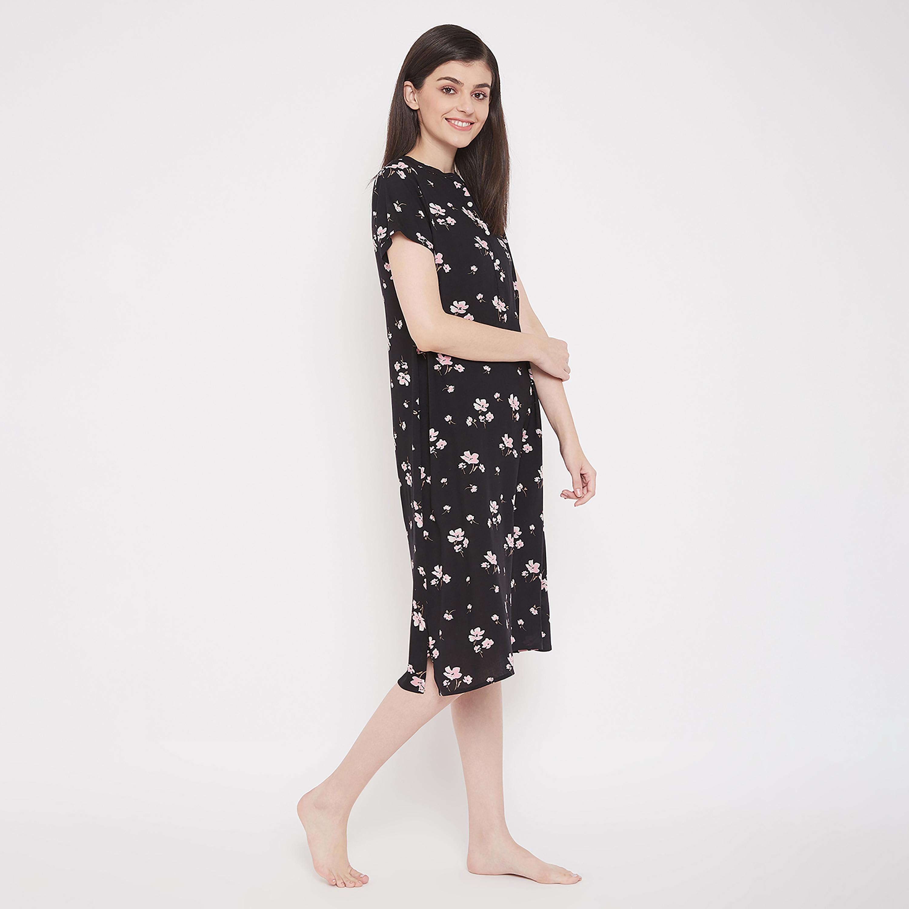Clovia Floral Round Neck Midi Night Dress-women-clothing-nightwear-nighties-image-3