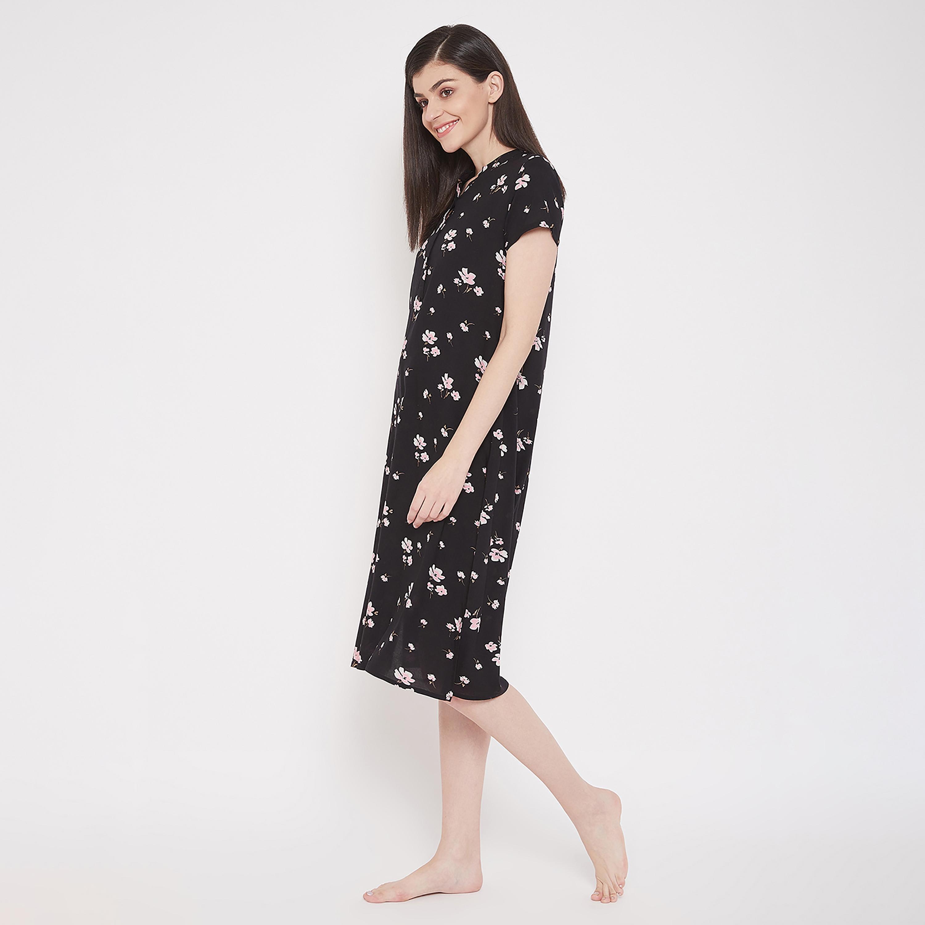 Clovia Floral Round Neck Midi Night Dress-women-clothing-nightwear-nighties-image-4