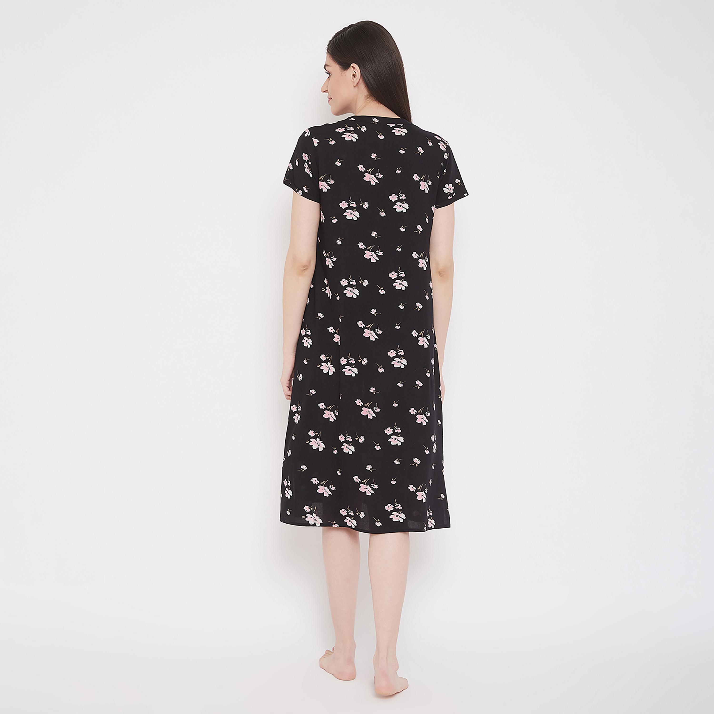 Clovia Floral Round Neck Midi Night Dress-women-clothing-nightwear-nighties-image-5