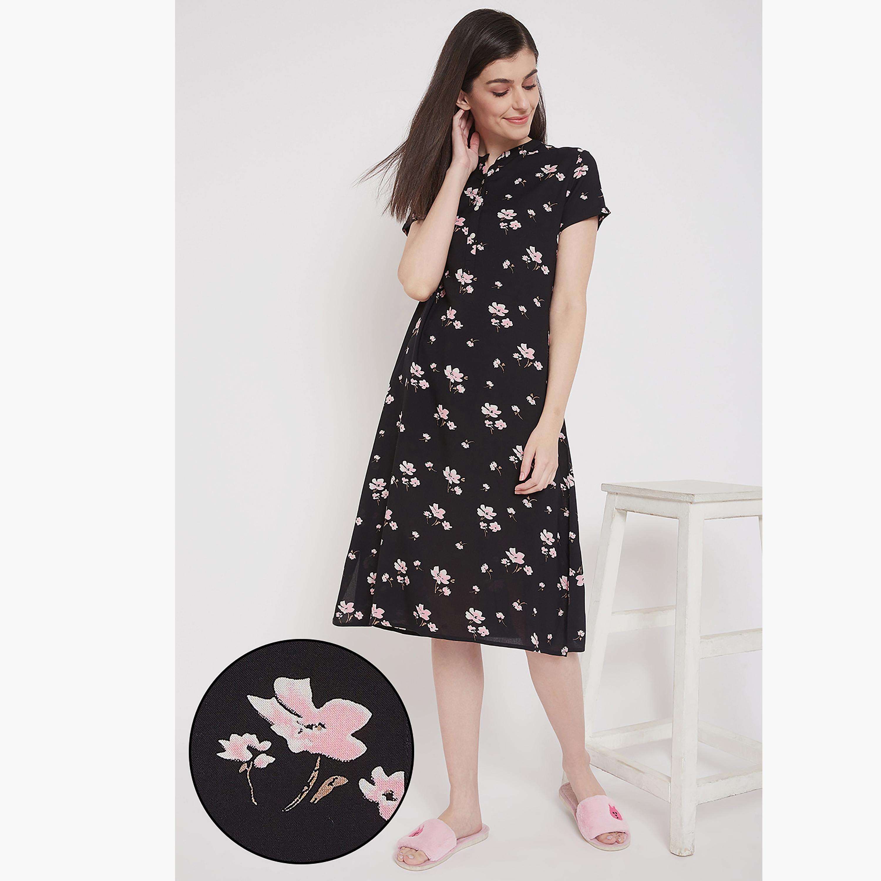Clovia Floral Round Neck Midi Night Dress-women-clothing-nightwear-nighties-image-1