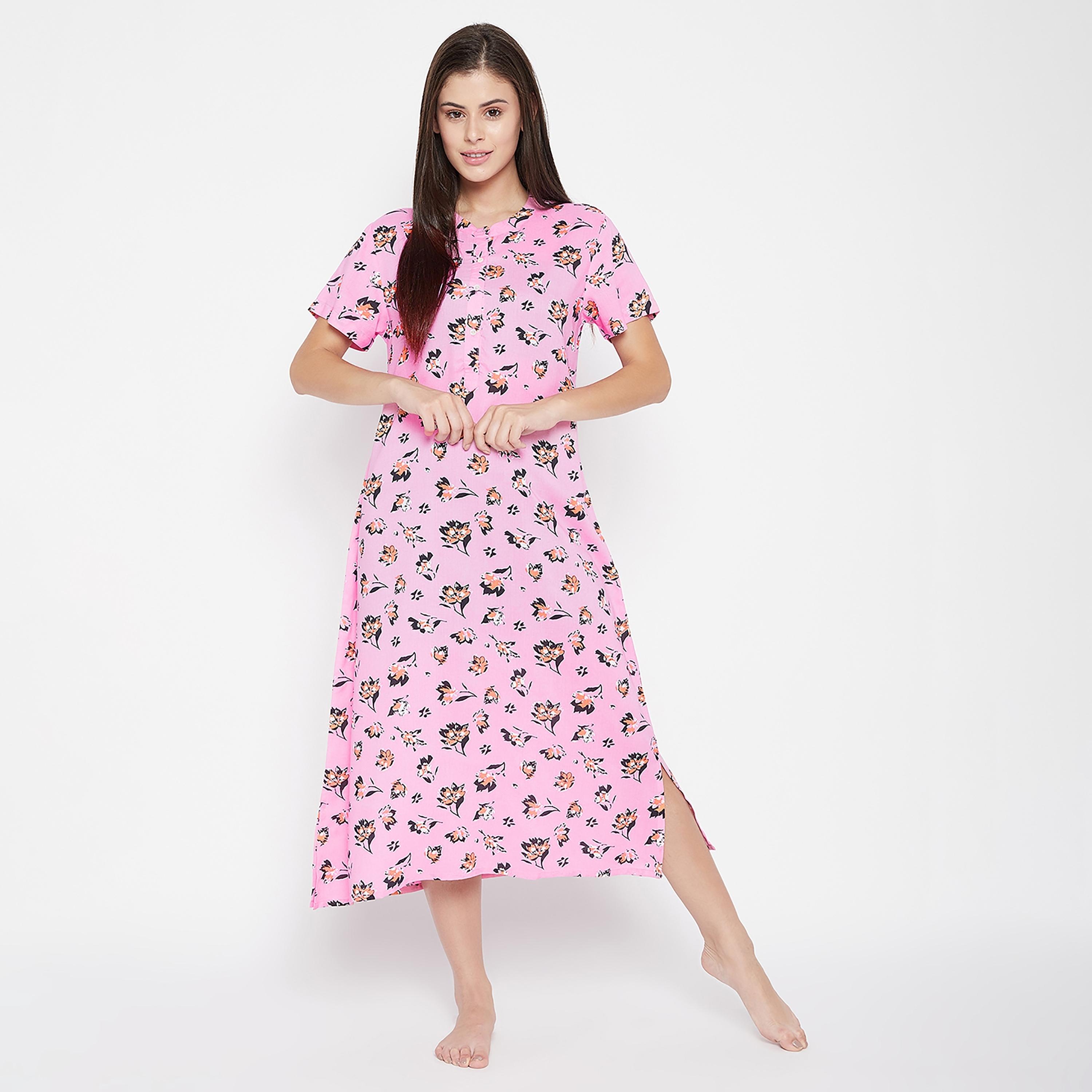 Clovia Floral Round Neck Midi Night Dress-women-clothing-nightwear-nighties-image-2