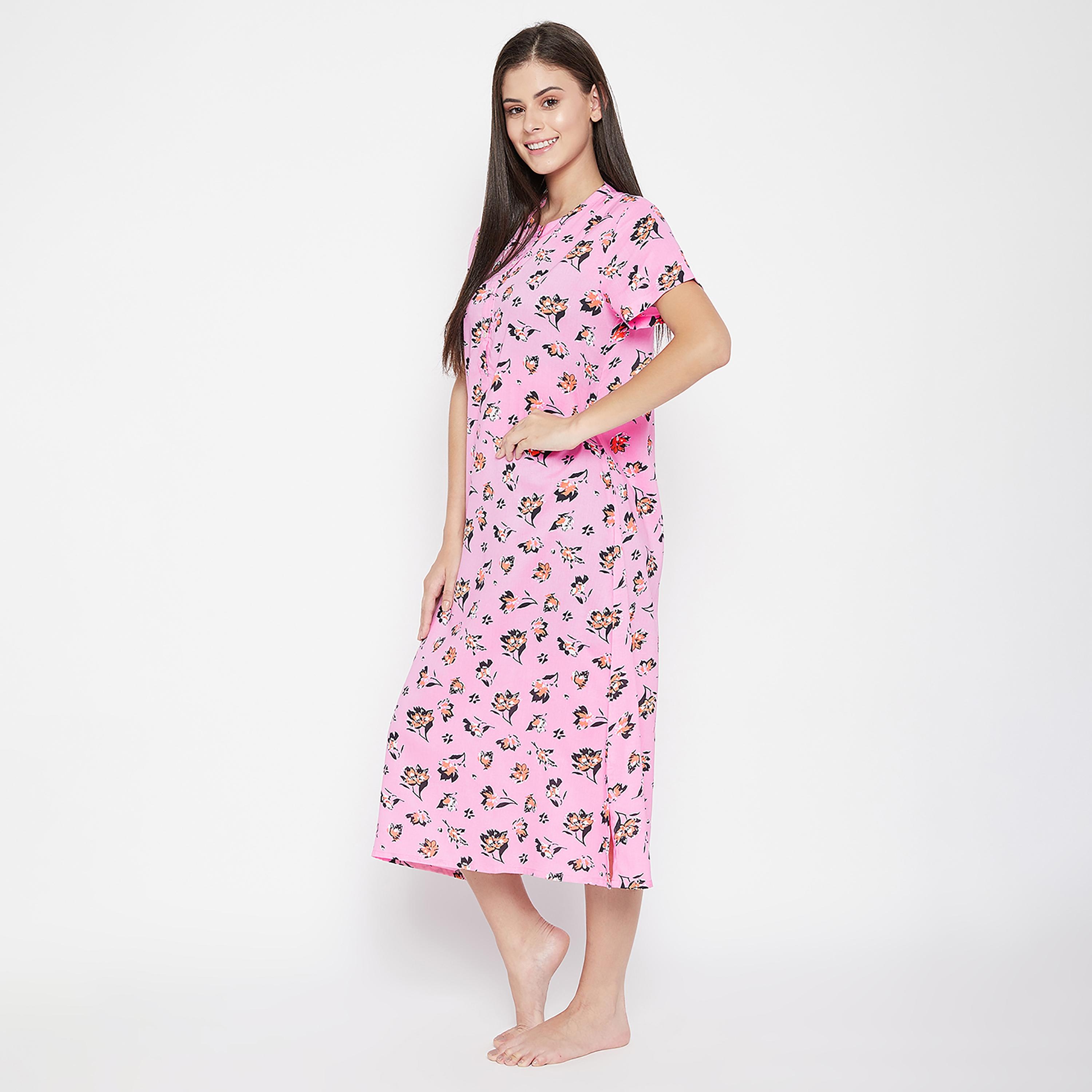 Clovia Floral Round Neck Midi Night Dress-women-clothing-nightwear-nighties-image-3