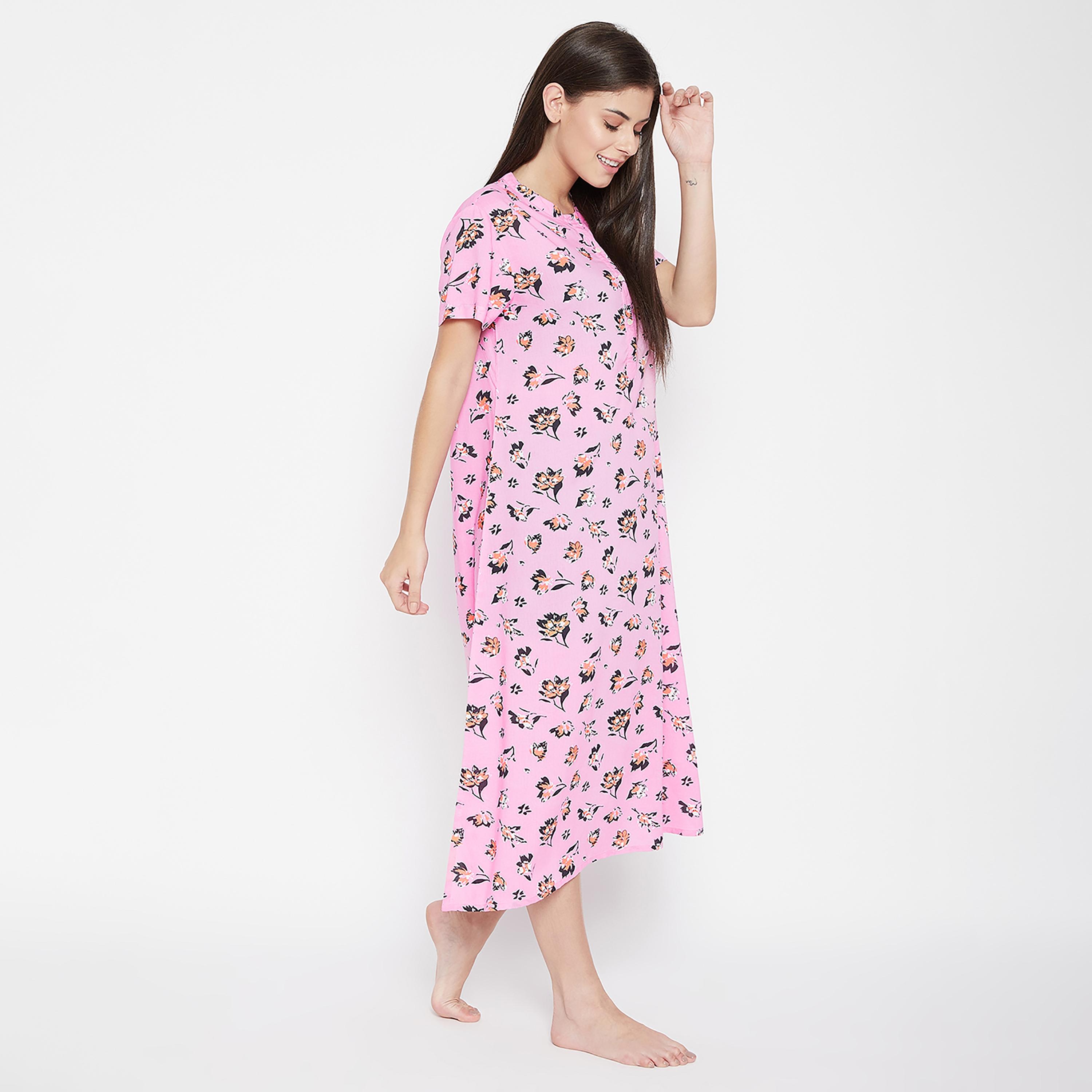 Clovia Floral Round Neck Midi Night Dress-women-clothing-nightwear-nighties-image-5