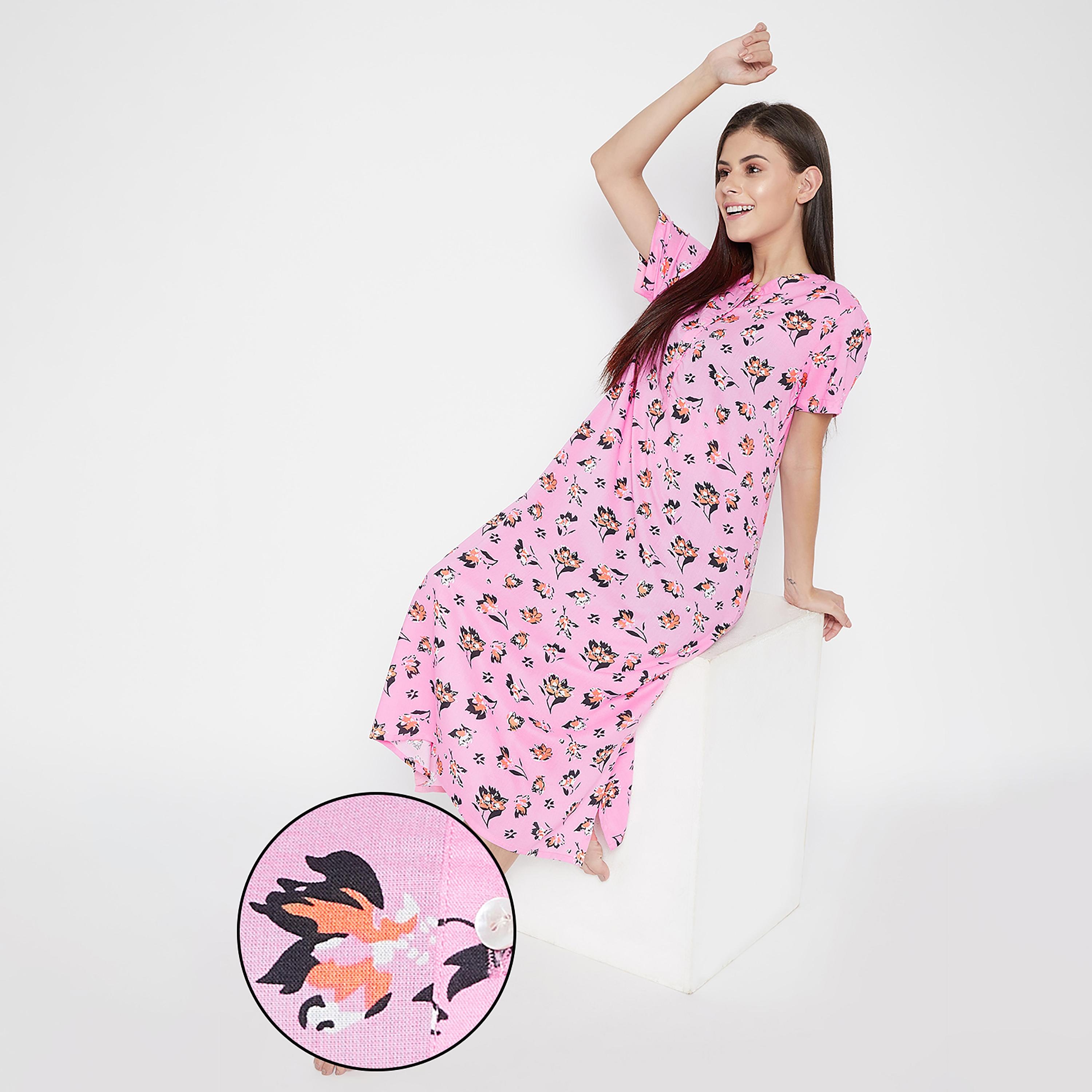Clovia Floral Round Neck Midi Night Dress-women-clothing-nightwear-nighties-image-1