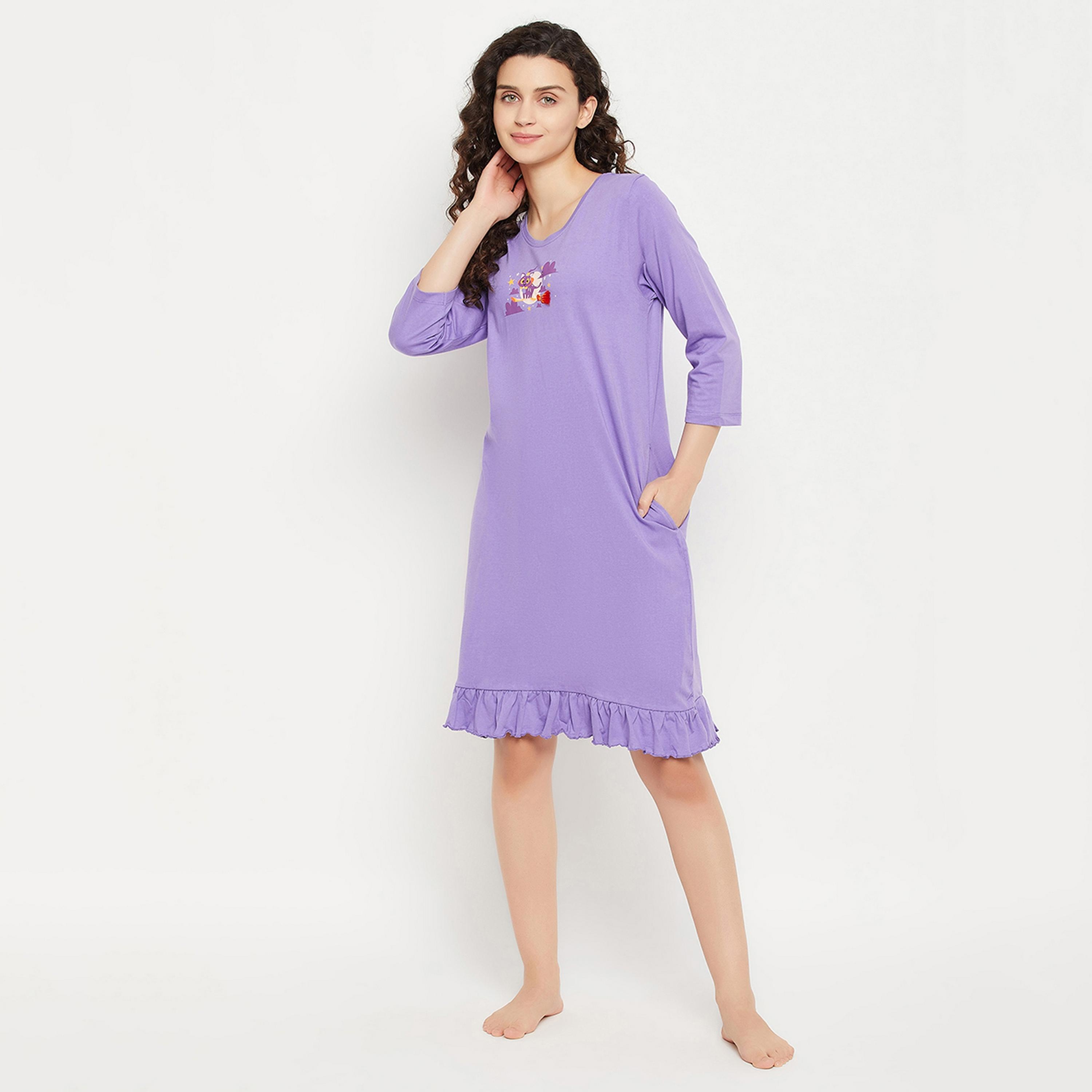 Clovia Halloween Print Women's Short Night Dress in Lilac - Pure Cotton-women-clothing-nightwear-nighties-image-1