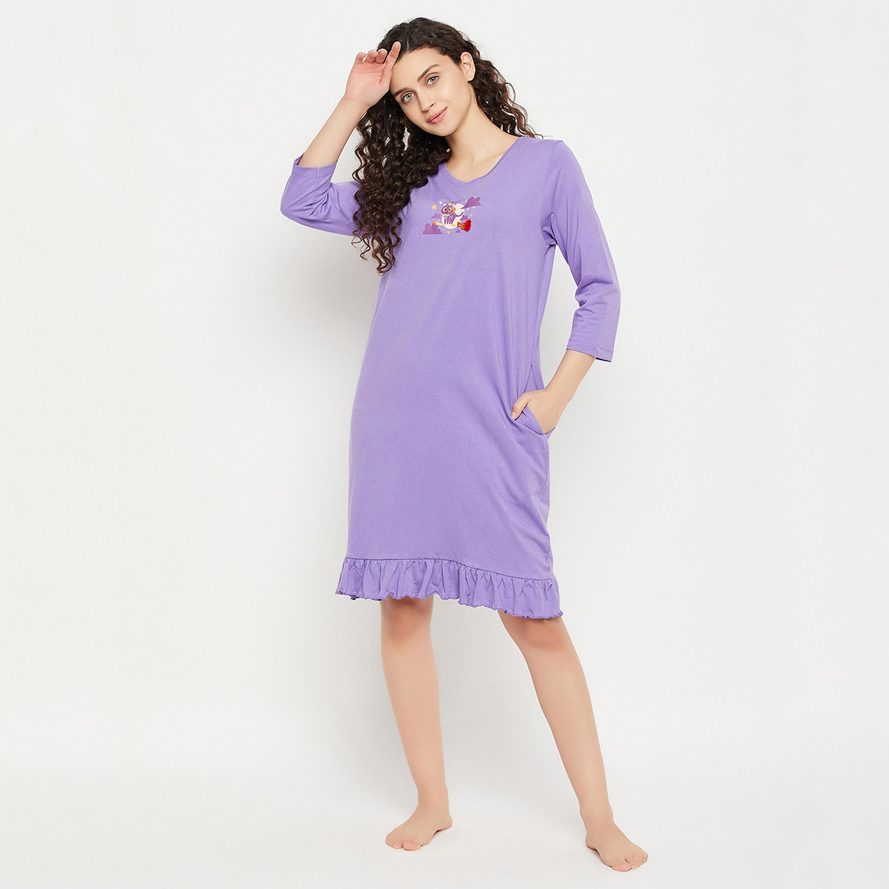 Clovia Halloween Print Women's Short Night Dress in Lilac - Pure Cotton-women-clothing-nightwear-nighties-image-2