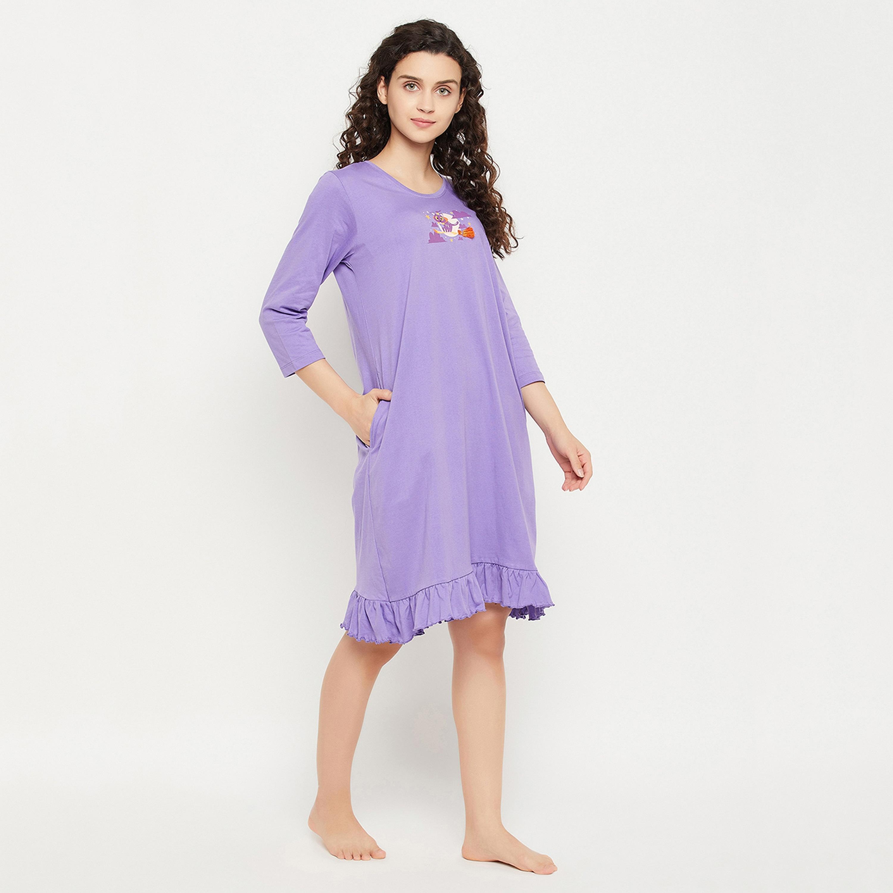 Clovia Halloween Print Women's Short Night Dress in Lilac - Pure Cotton-women-clothing-nightwear-nighties-image-3