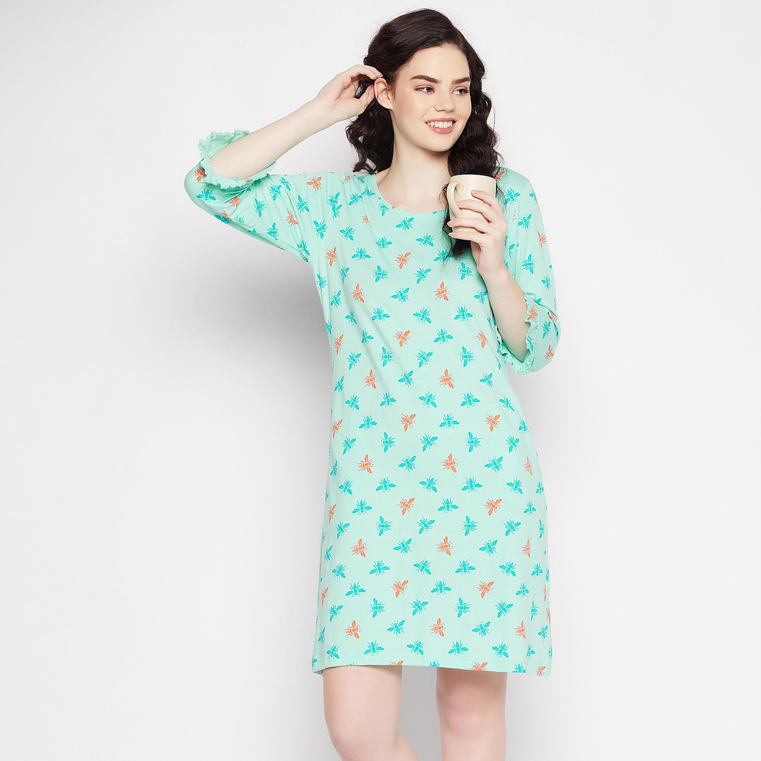 Clovia Printed Round Neck Night Dress-women-clothing-nightwear-nighties-image-2