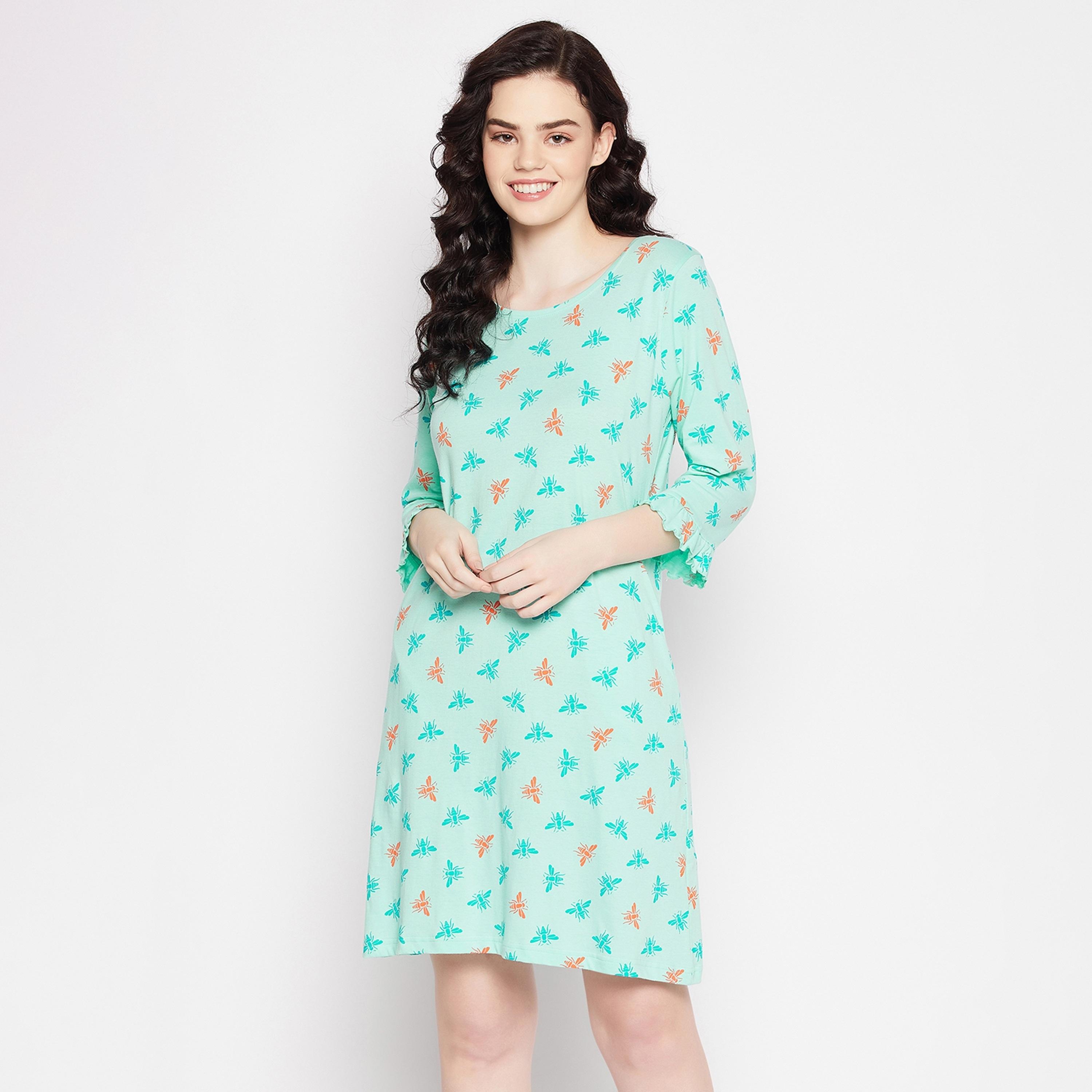 Clovia Printed Round Neck Night Dress-women-clothing-nightwear-nighties-image-3