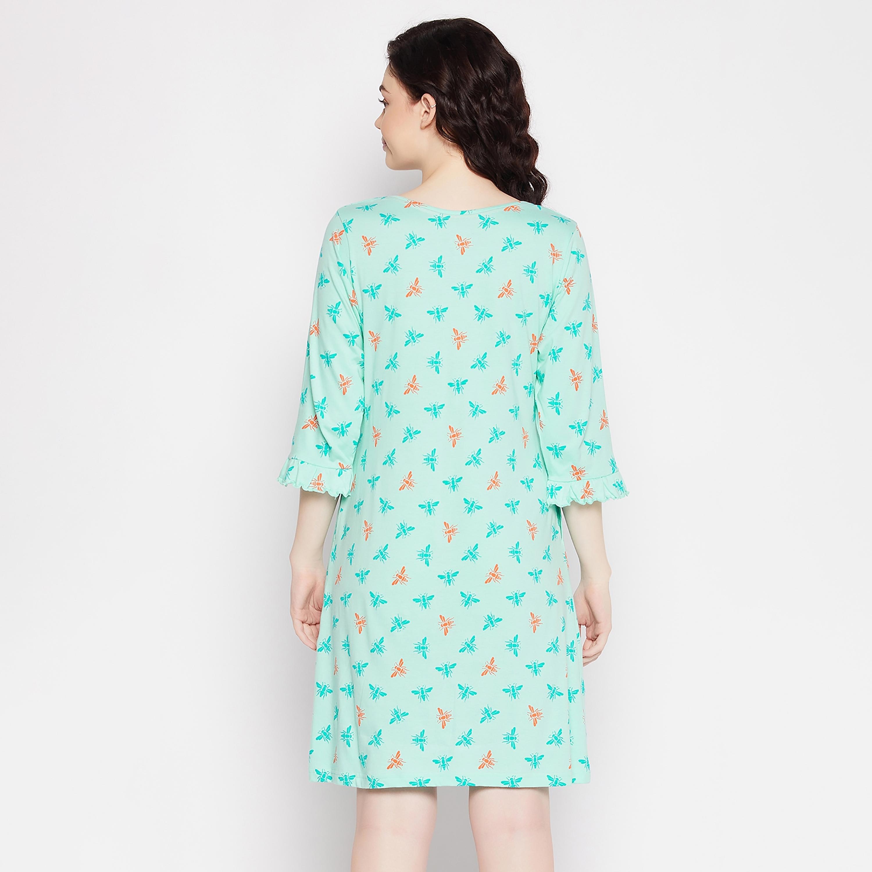 Clovia Printed Round Neck Night Dress-women-clothing-nightwear-nighties-image-5