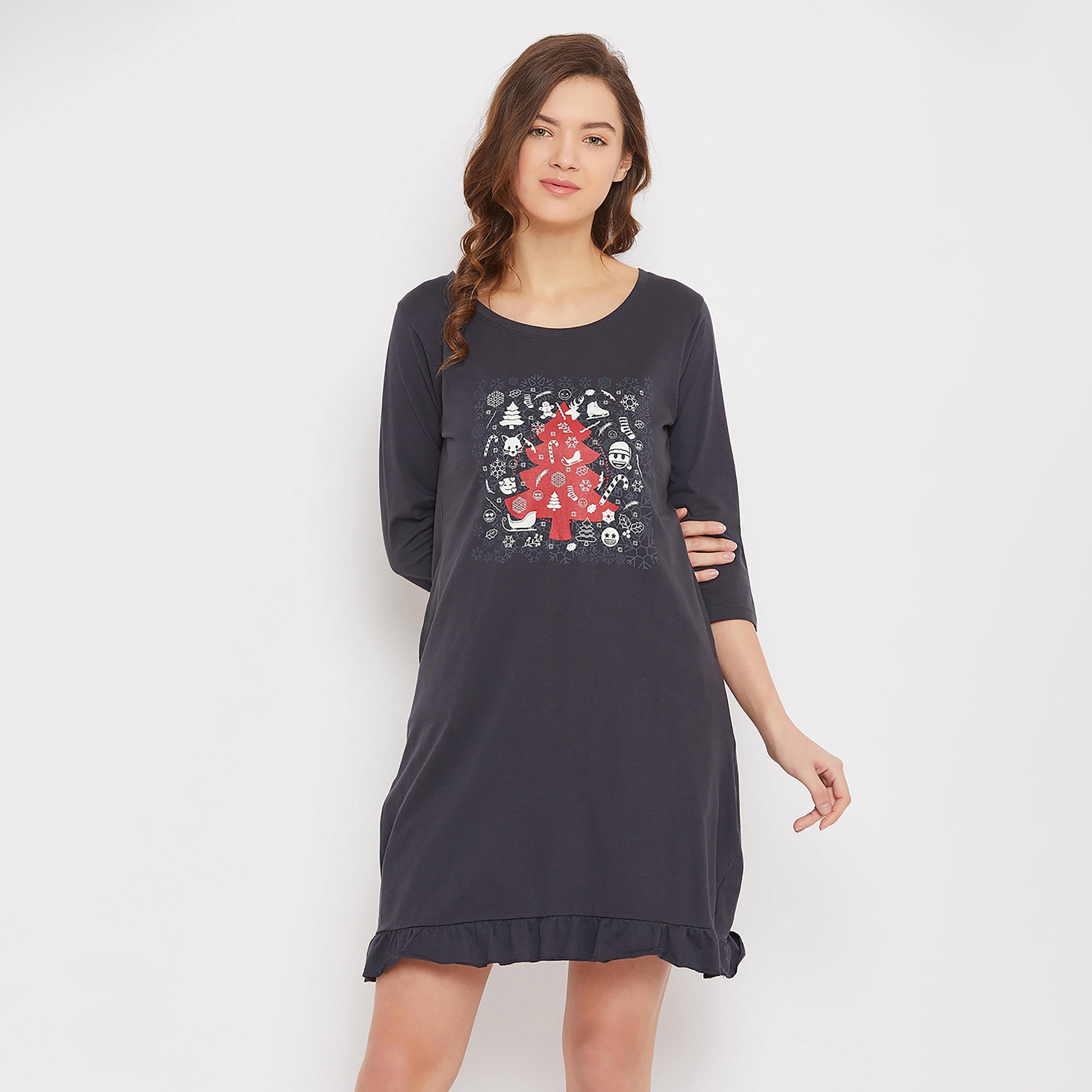Clovia Graphic Round Neck Night Dress-women-clothing-nightwear-nighties-image-2
