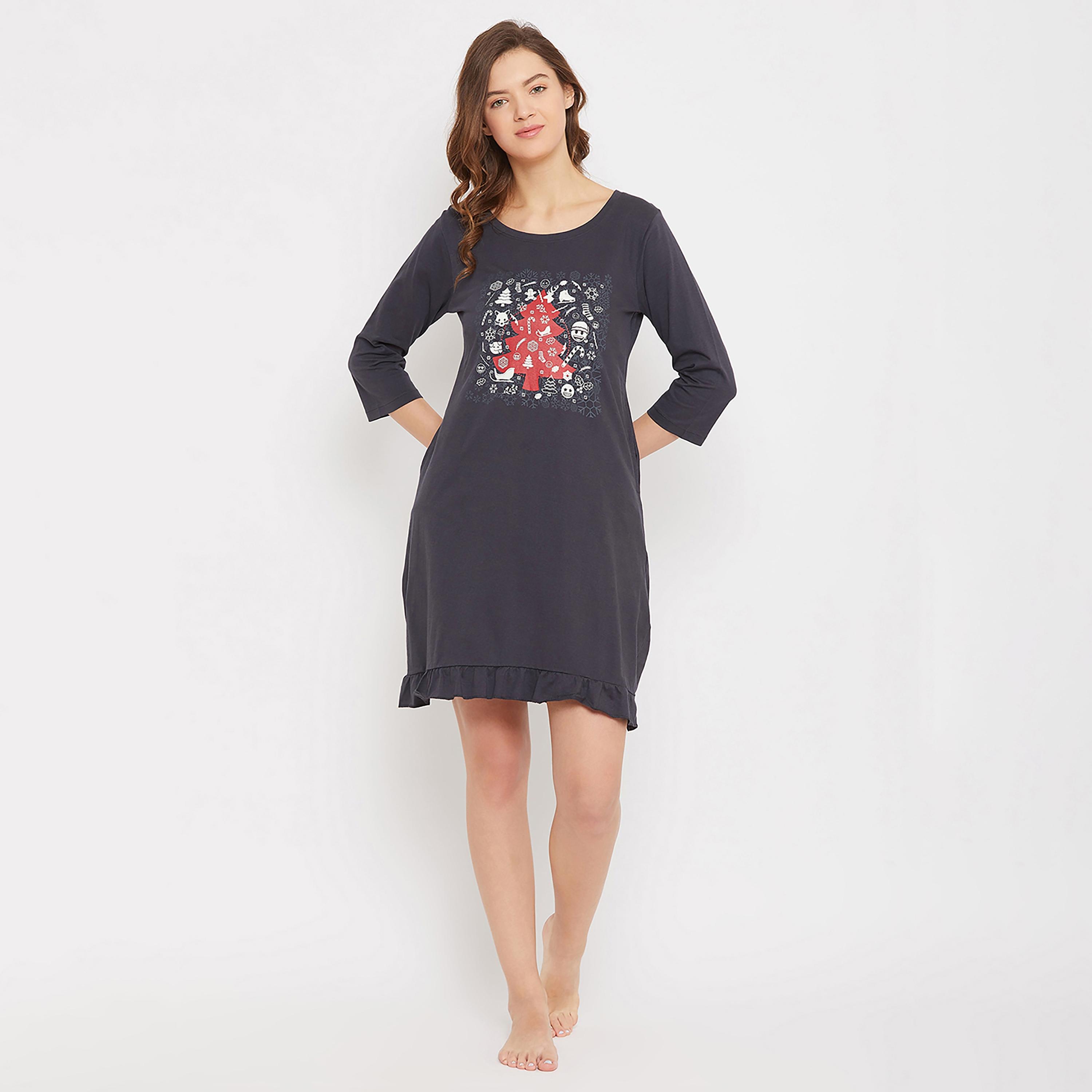 Clovia Graphic Round Neck Night Dress-women-clothing-nightwear-nighties-image-3