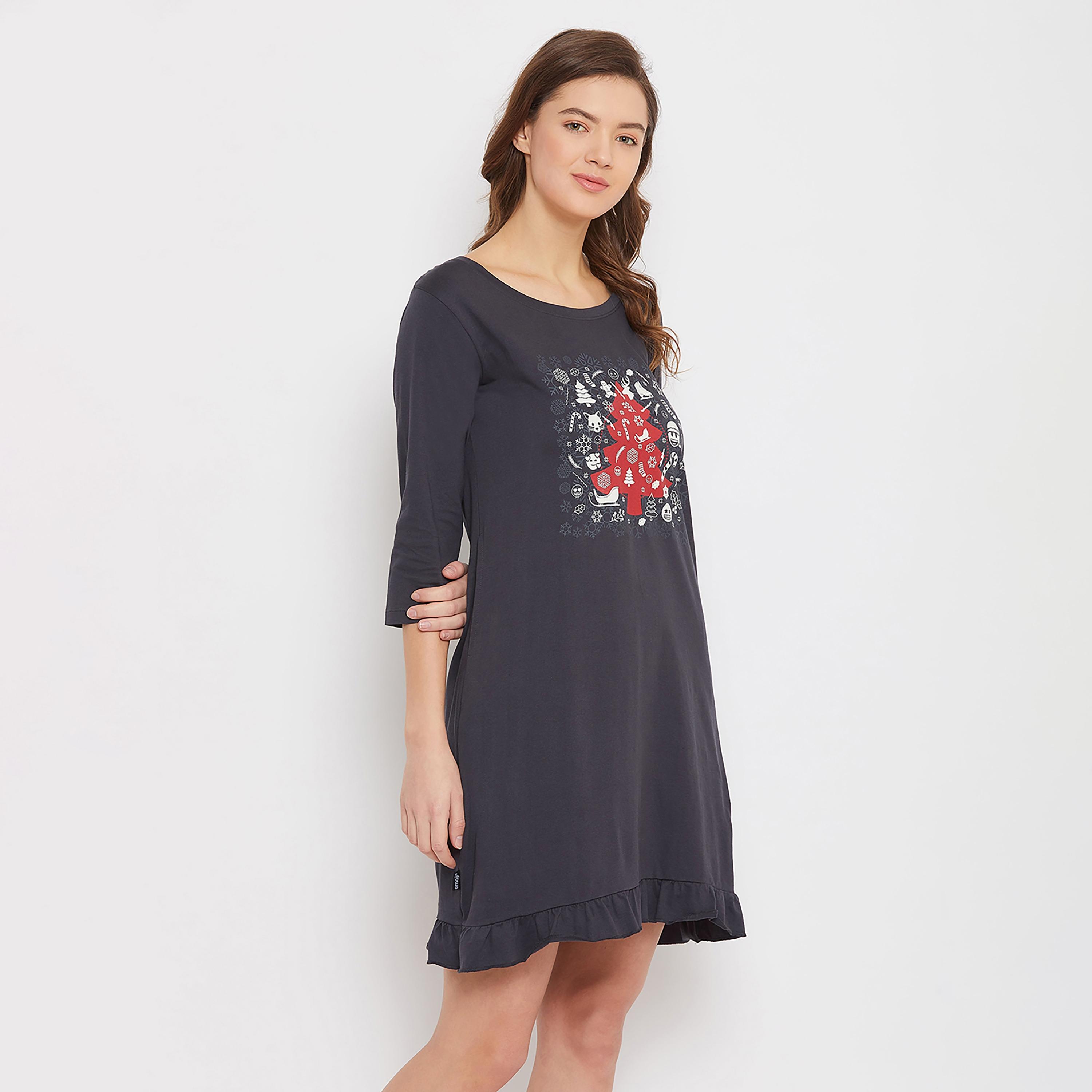 Clovia Graphic Round Neck Night Dress-women-clothing-nightwear-nighties-image-4