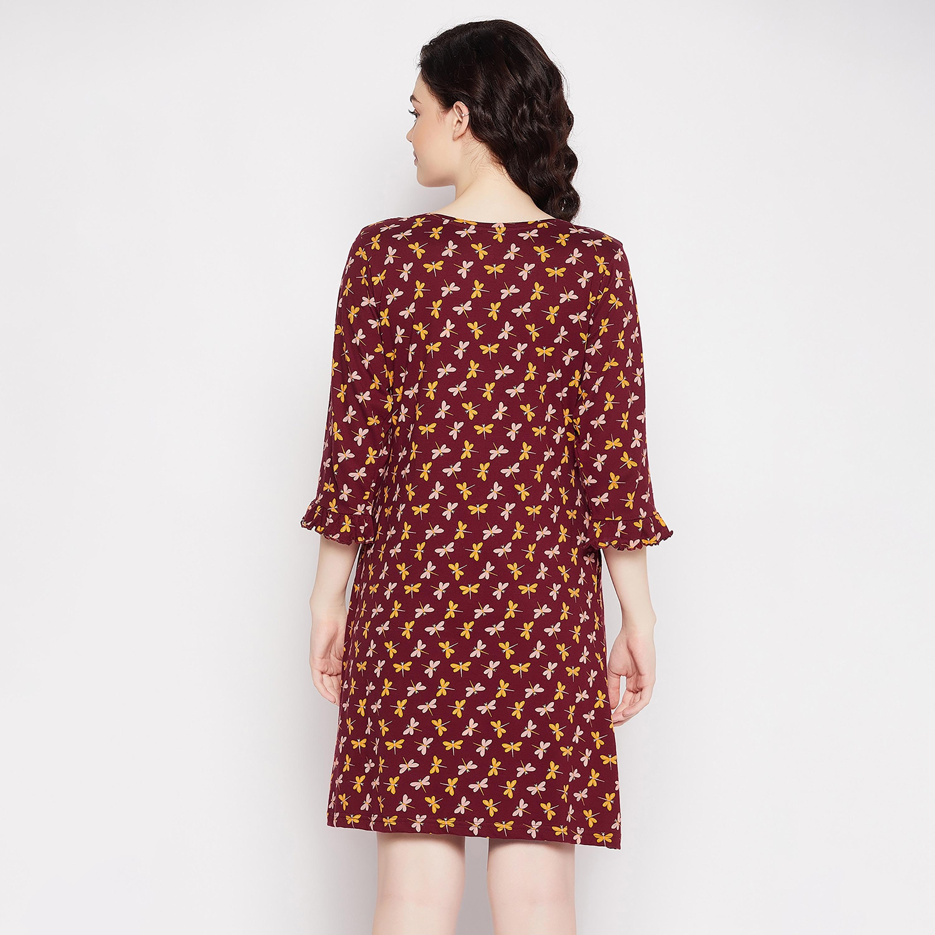 Clovia Printed Round Neck Night Dress-women-clothing-nightwear-nighties-image-5