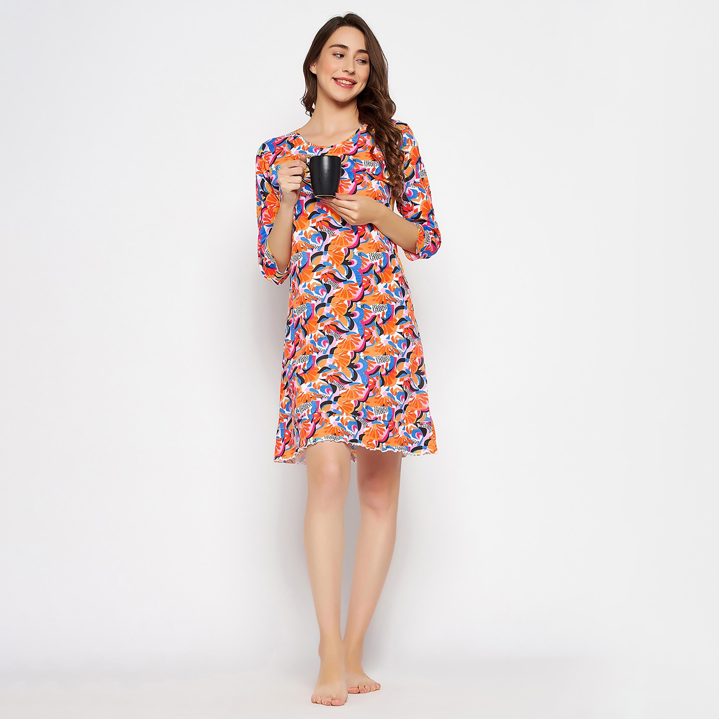 Clovia Printed Round Neck Night Dress-women-clothing-nightwear-nighties-image-3