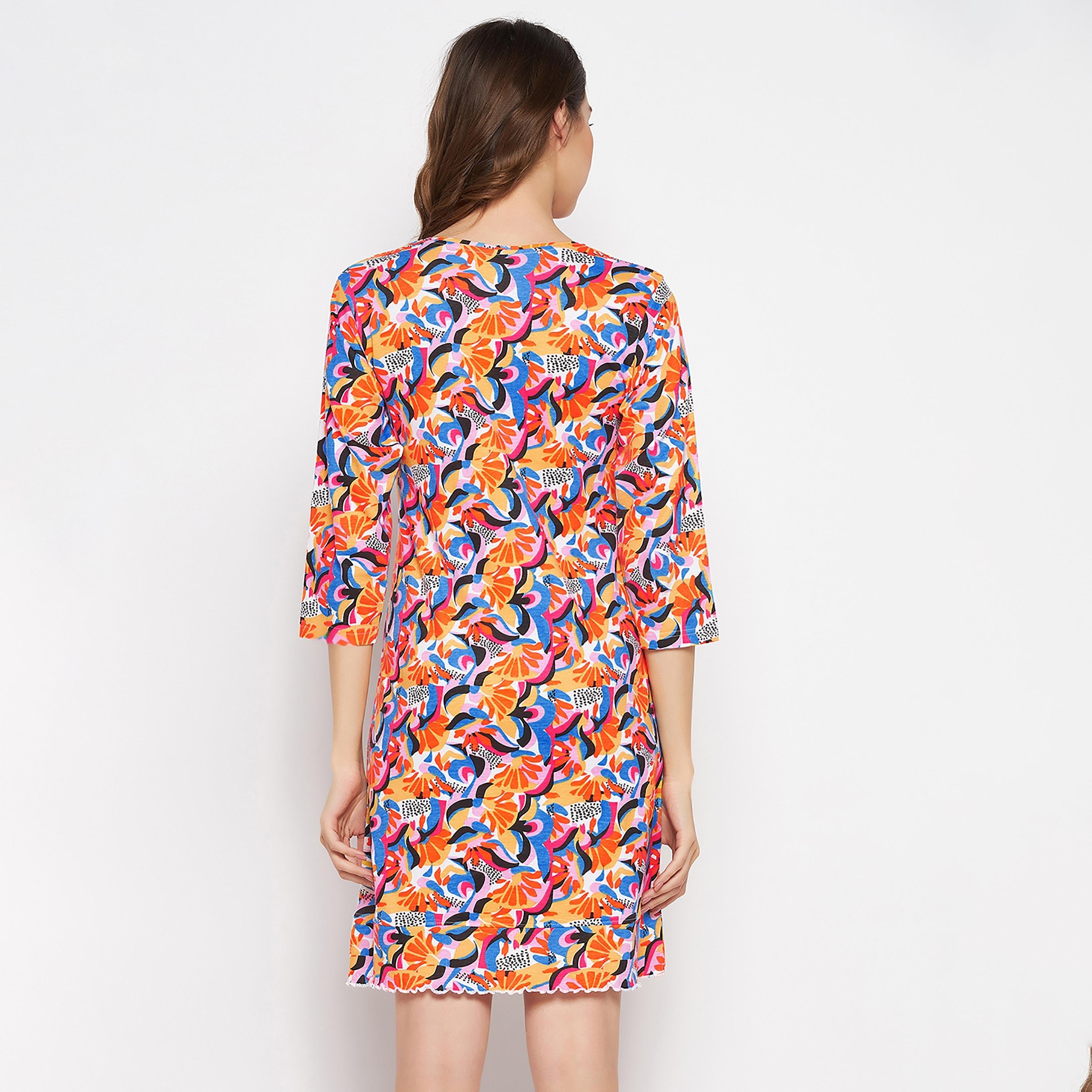 Clovia Printed Round Neck Night Dress-women-clothing-nightwear-nighties-image-5