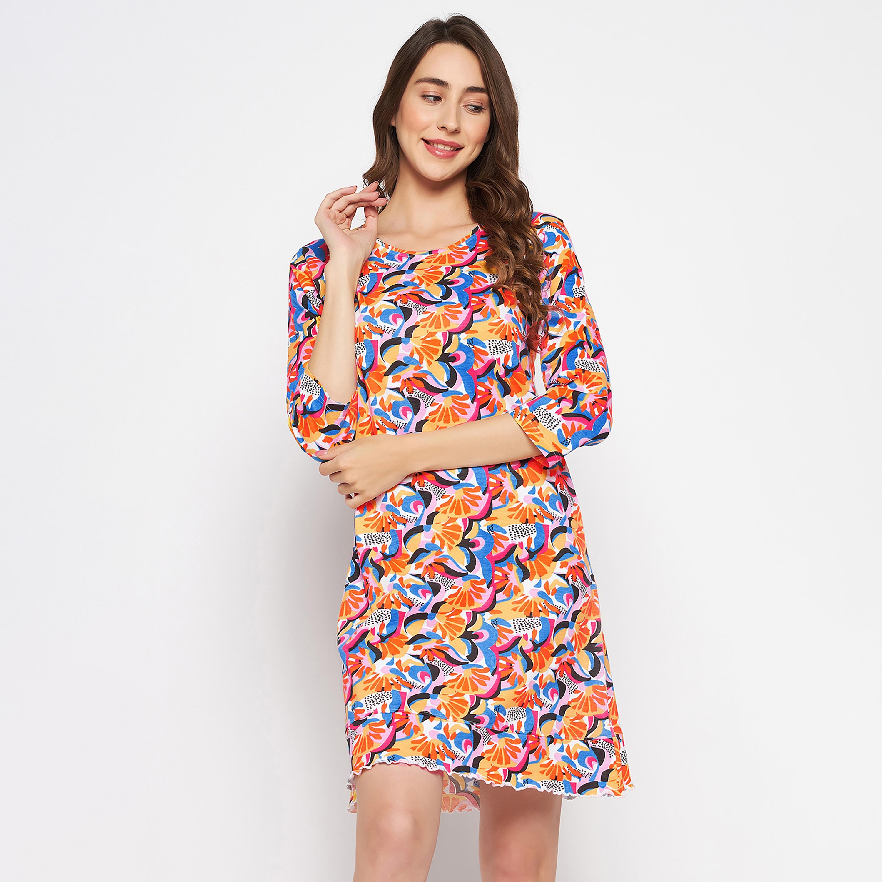 Clovia Printed Round Neck Night Dress-women-clothing-nightwear-nighties-image-1