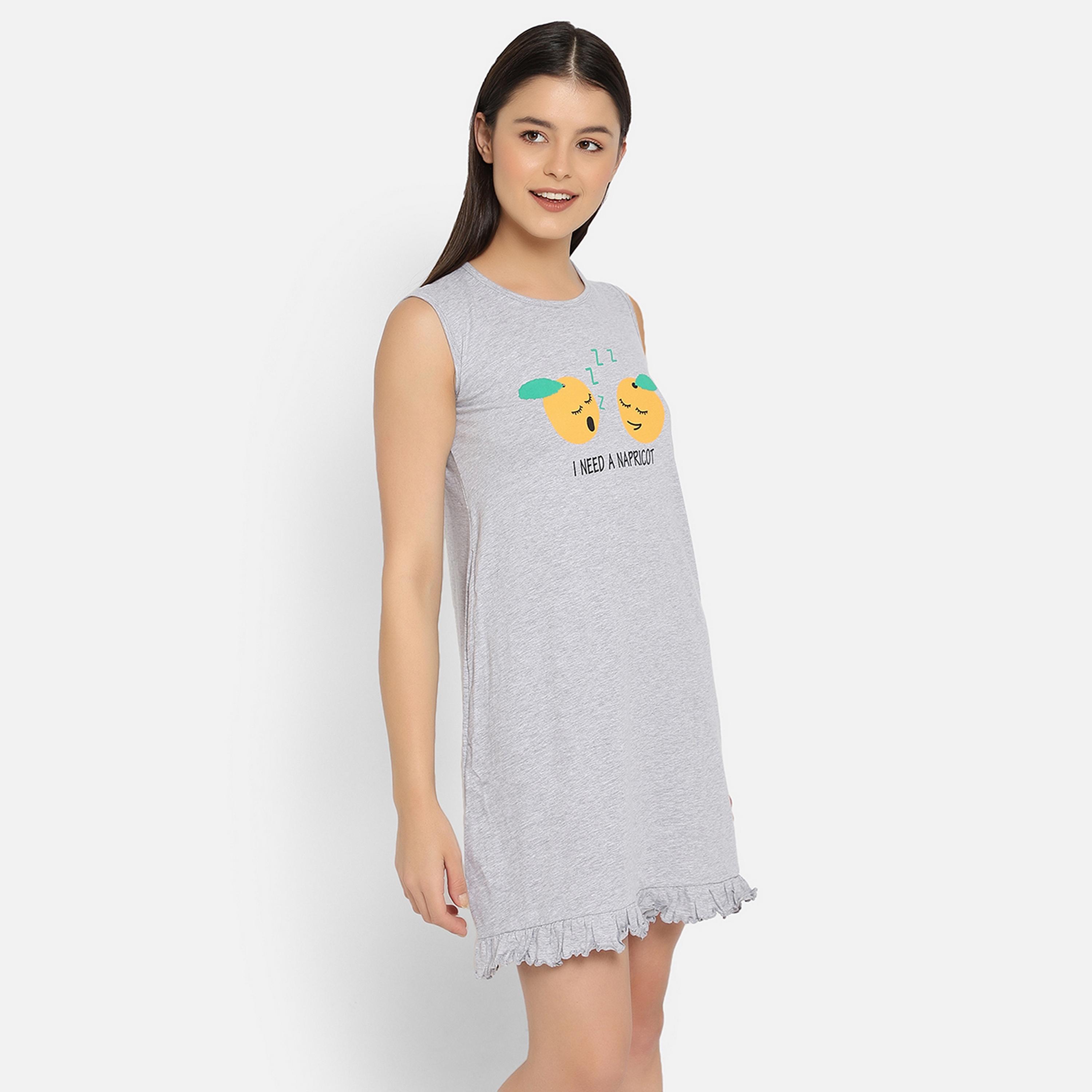 Clovia Emoji Print Women's Short Night Dress in Grey - Pure Cotton-women-clothing-nightwear-nighties-image-4