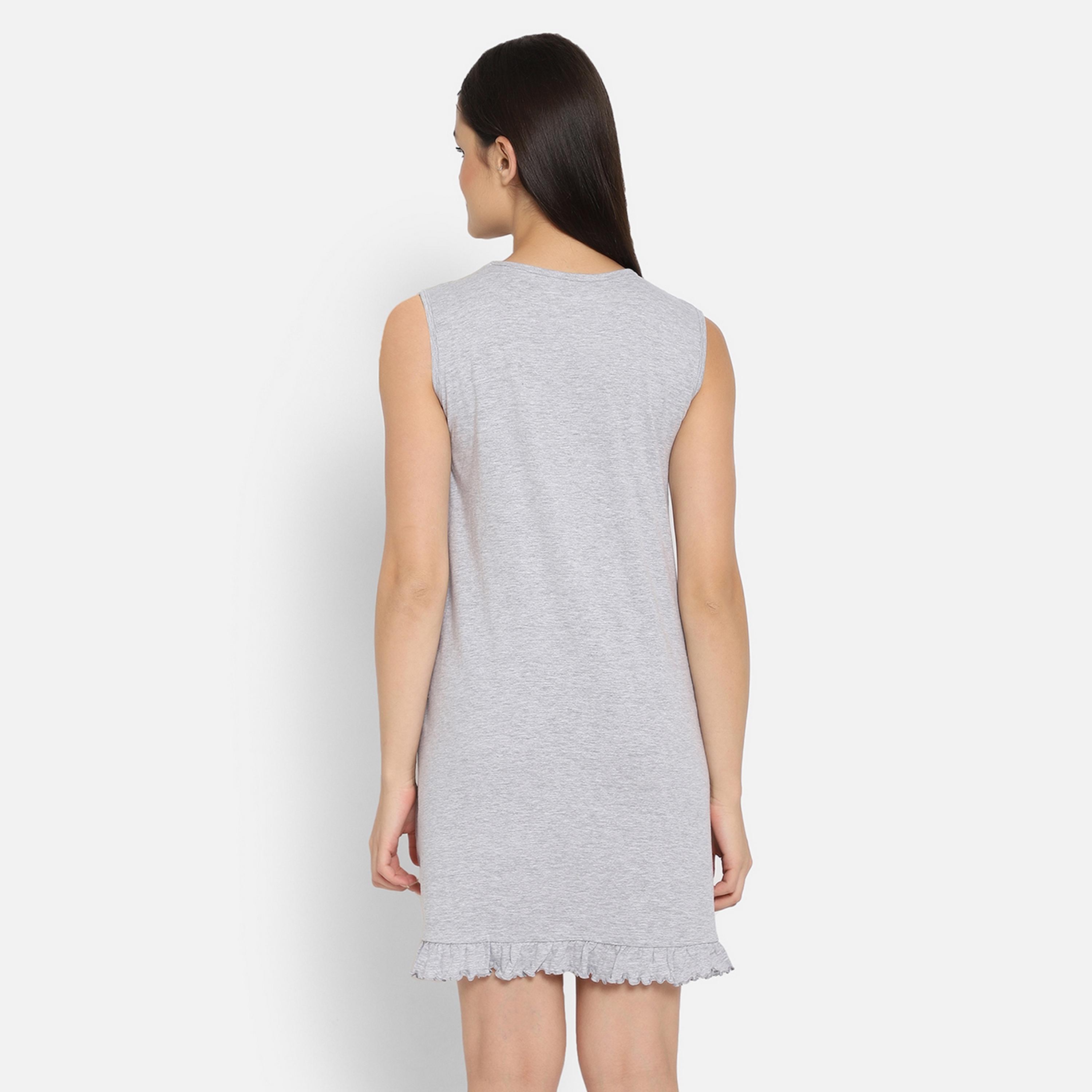 Clovia Emoji Print Women's Short Night Dress in Grey - Pure Cotton-women-clothing-nightwear-nighties-image-5