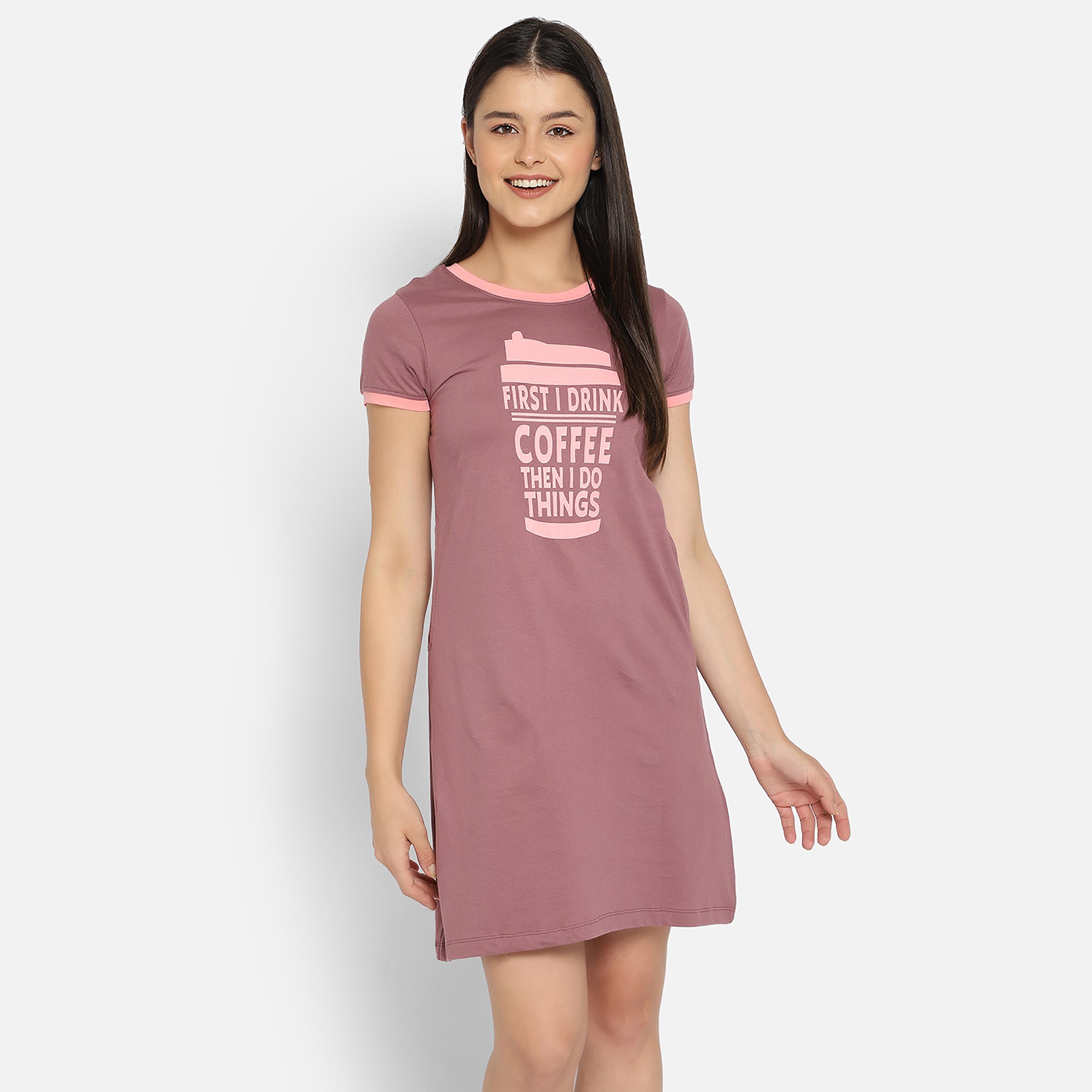 Clovia Printed Round Neck Night Dress-women-clothing-nightwear-nighties-image-2