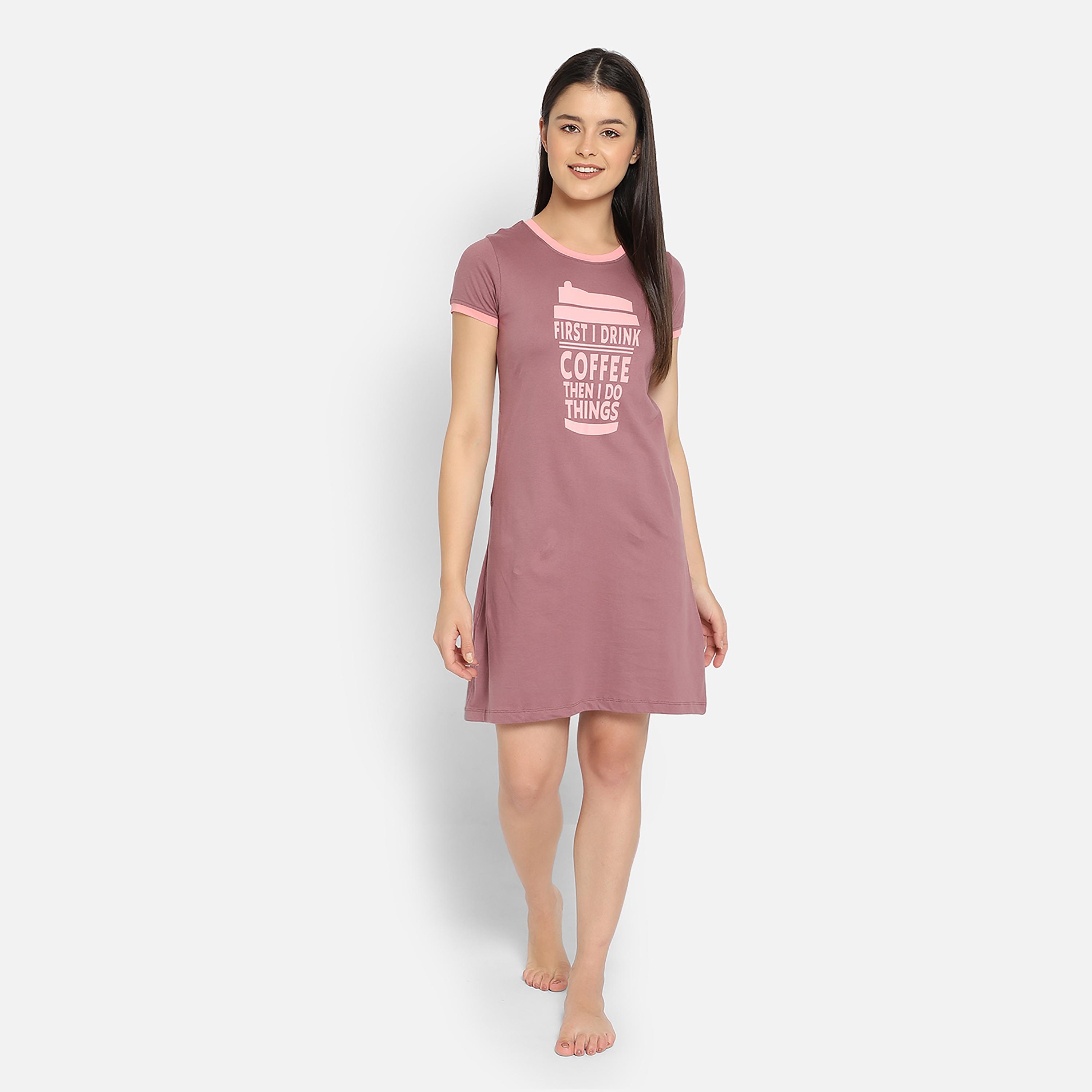 Clovia Printed Round Neck Night Dress-women-clothing-nightwear-nighties-image-3