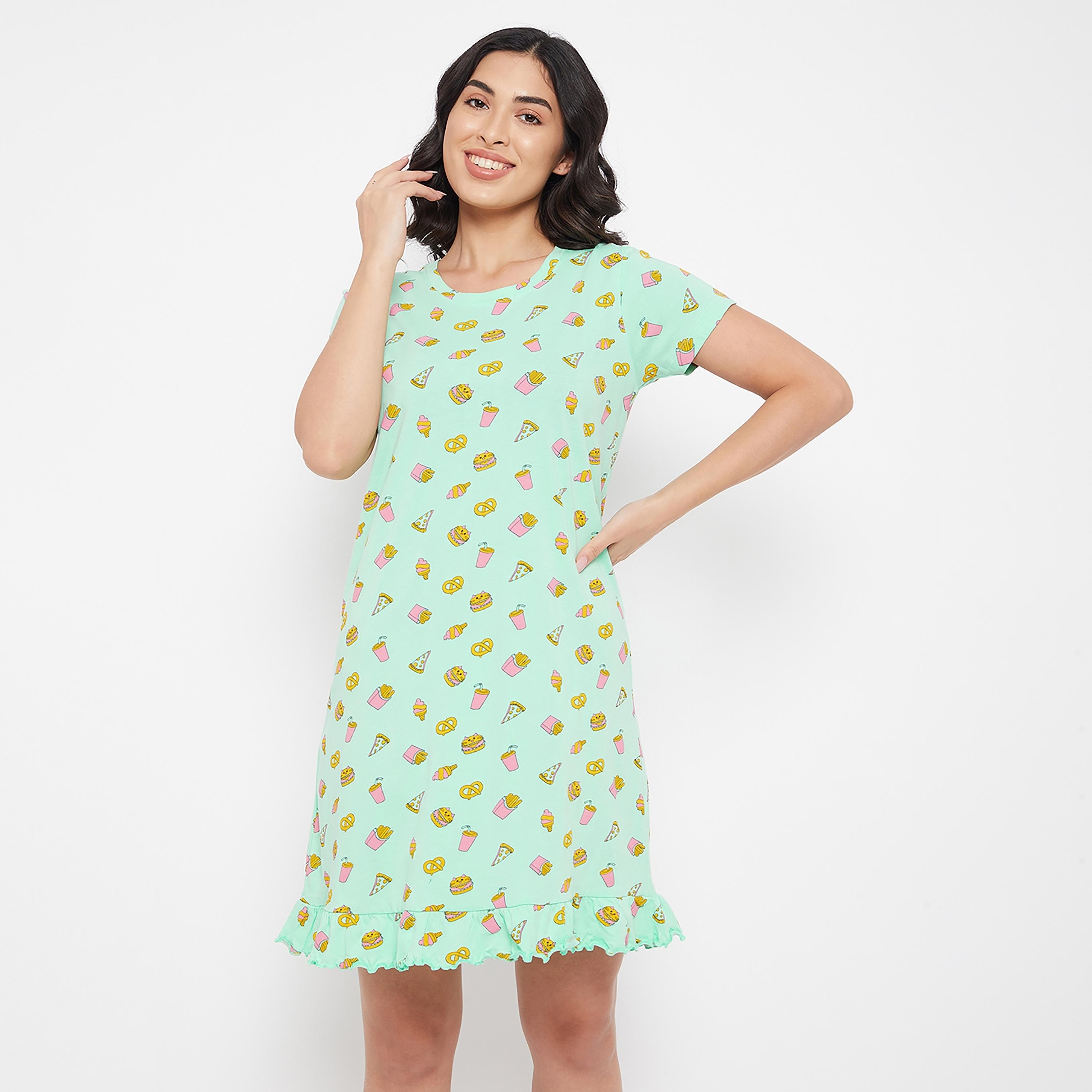 Clovia Printed Round Neck Night Dress-women-clothing-nightwear-nighties-image-2