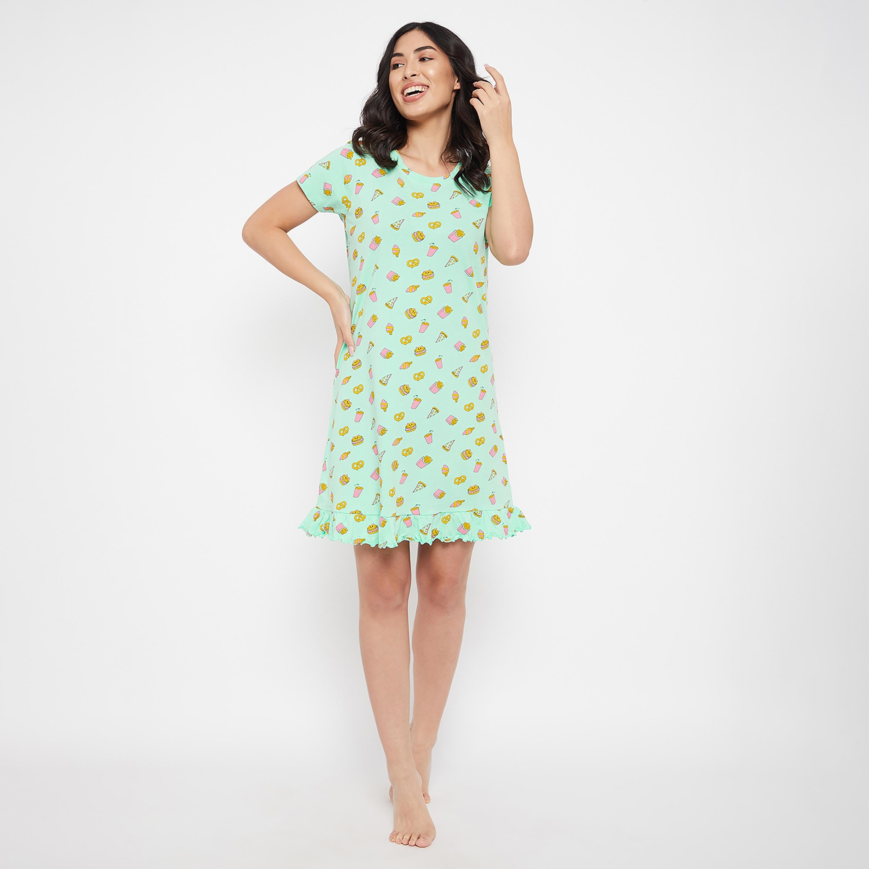 Clovia Printed Round Neck Night Dress-women-clothing-nightwear-nighties-image-3