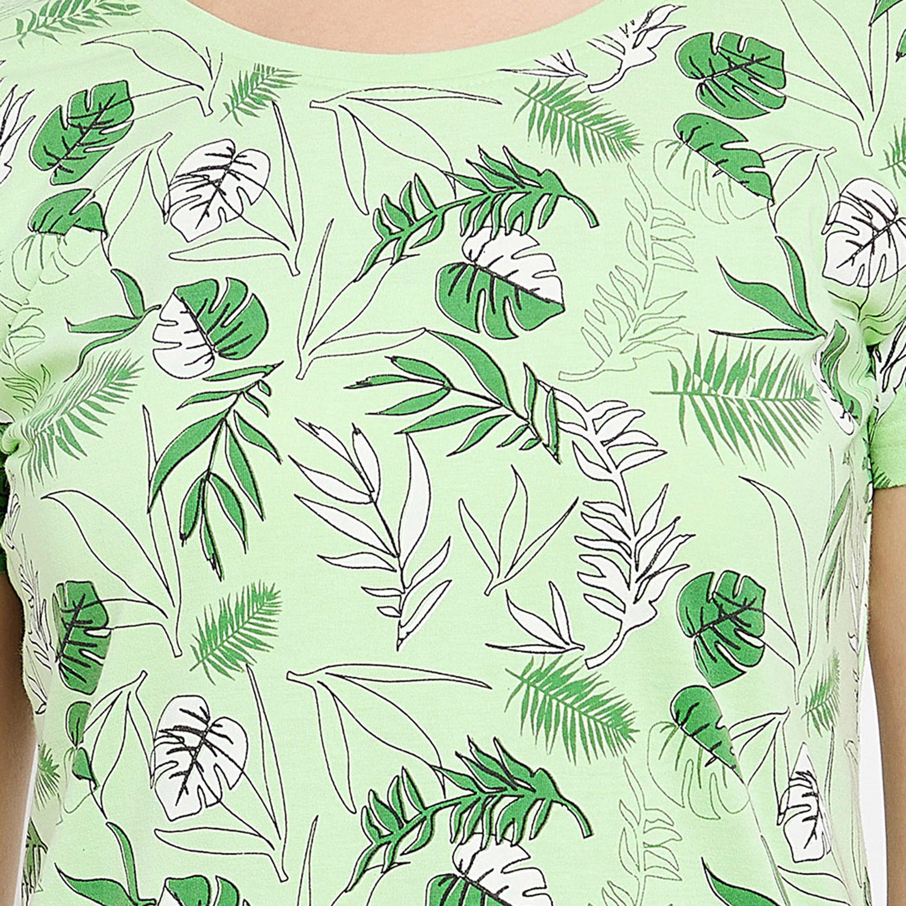 Clovia Tropical Print Women's Short Night Dress in Mint Green - Cotton Rich-women-clothing-nightwear-nighties-image-6