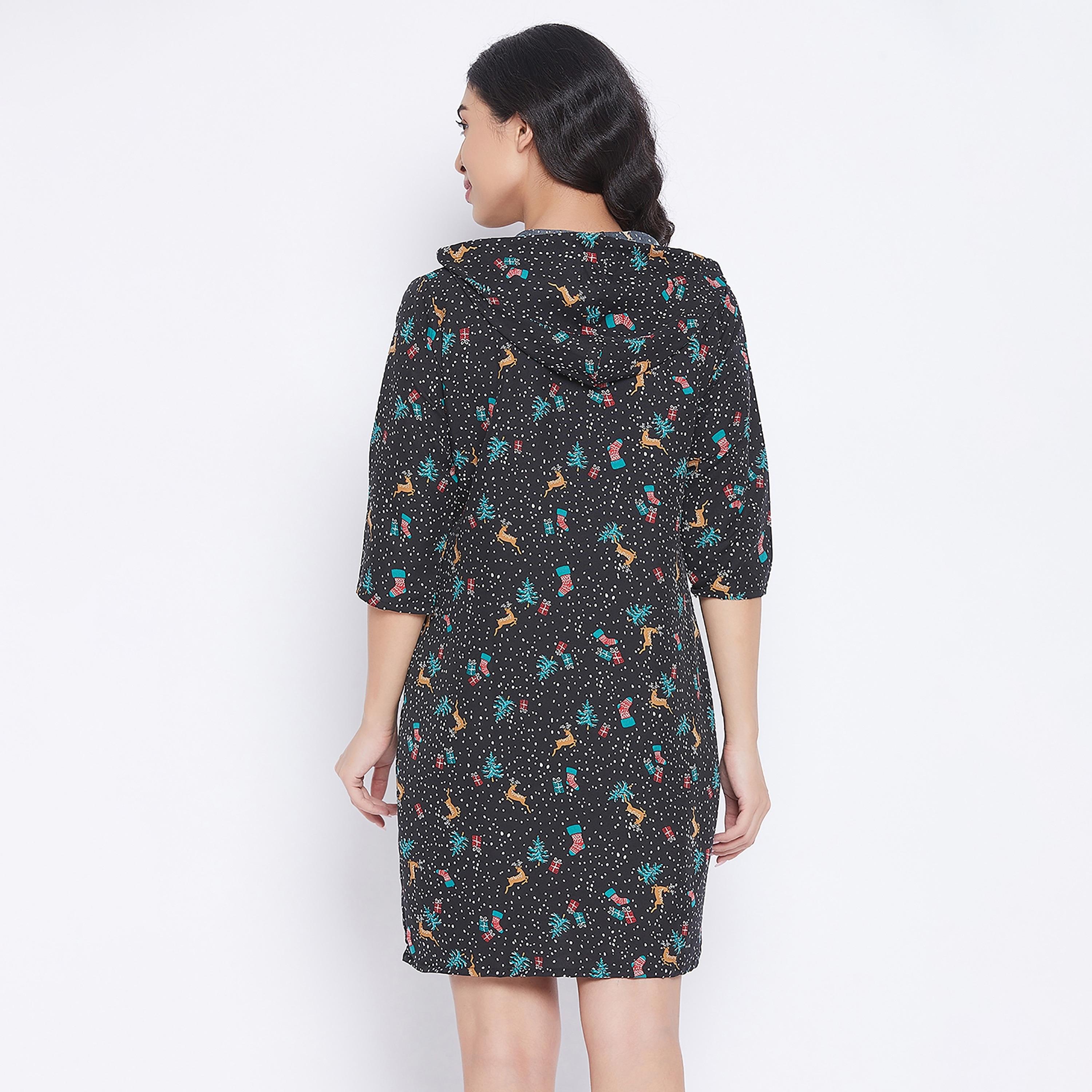 Clovia Printed Hooded Night Dress-women-clothing-nightwear-nighties-image-5