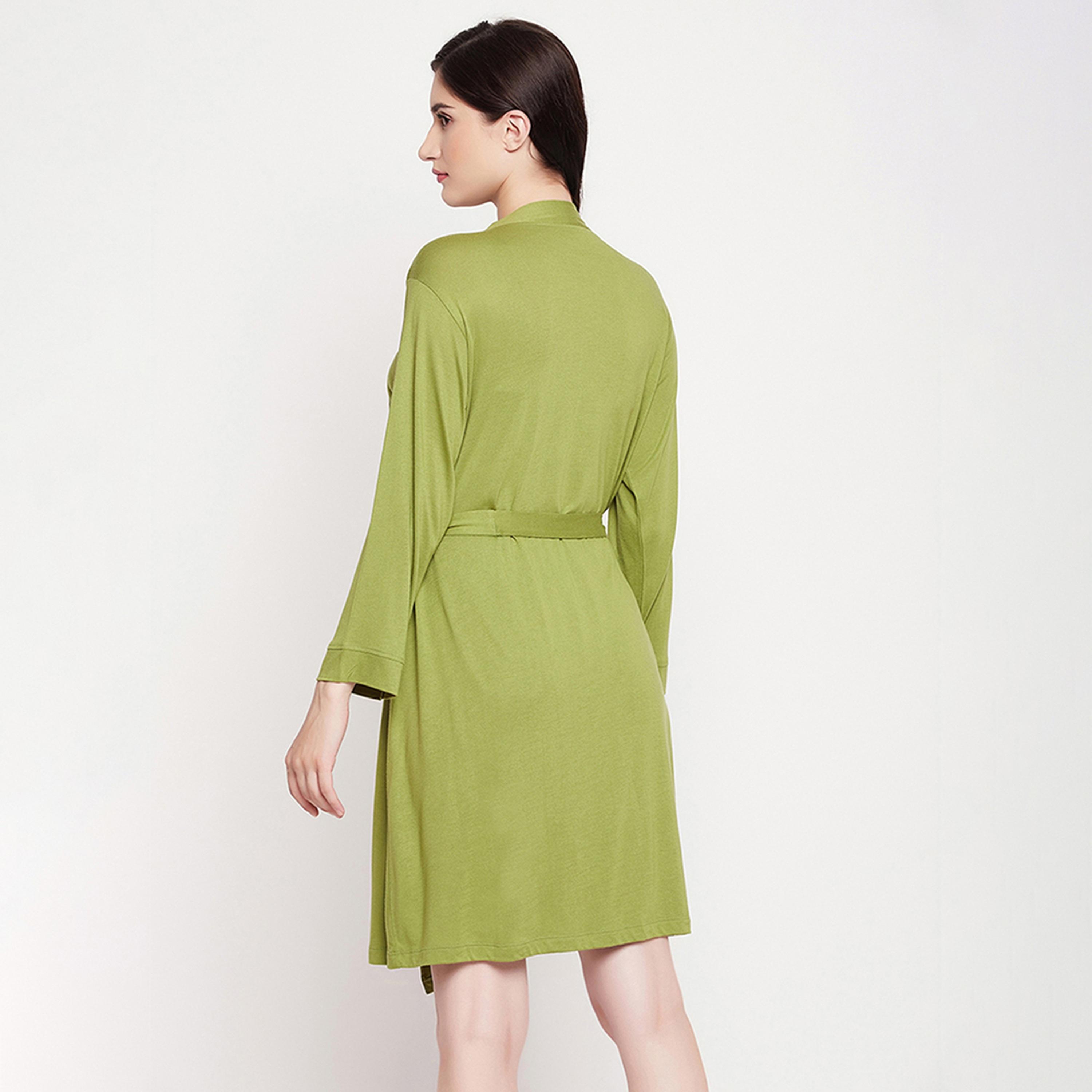 Clovia Chic Basic Women's Robe in Green - Viscose-women-clothing-nightwear-robes-image-5